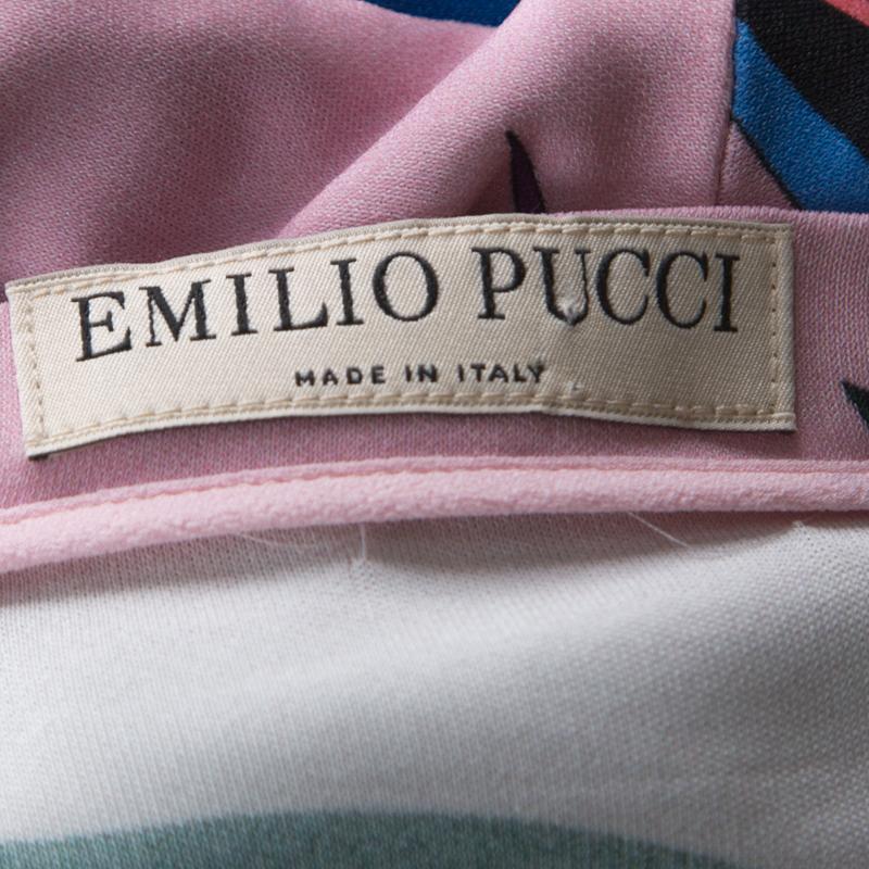 Emilio Pucci Pink Bamboo Print Silk Blend T-Shirt M In Good Condition In Dubai, Al Qouz 2