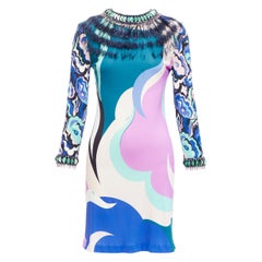 EMILIO PUCCI pink blue ostrich feather collar crystal embellished dress