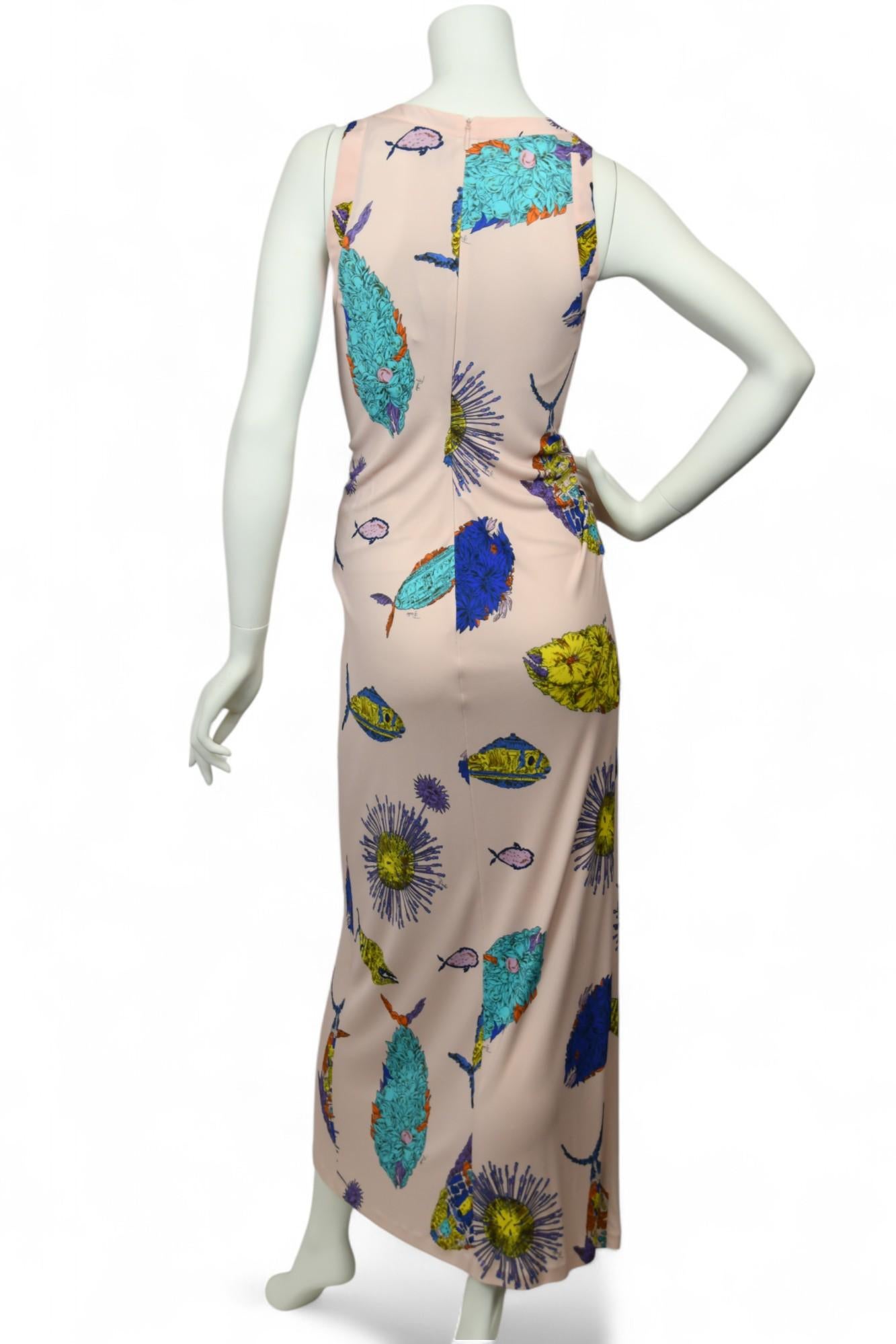 Emilio Pucci - Robe longue rose à imprimé poisson  Taille 4 US Pour femmes en vente