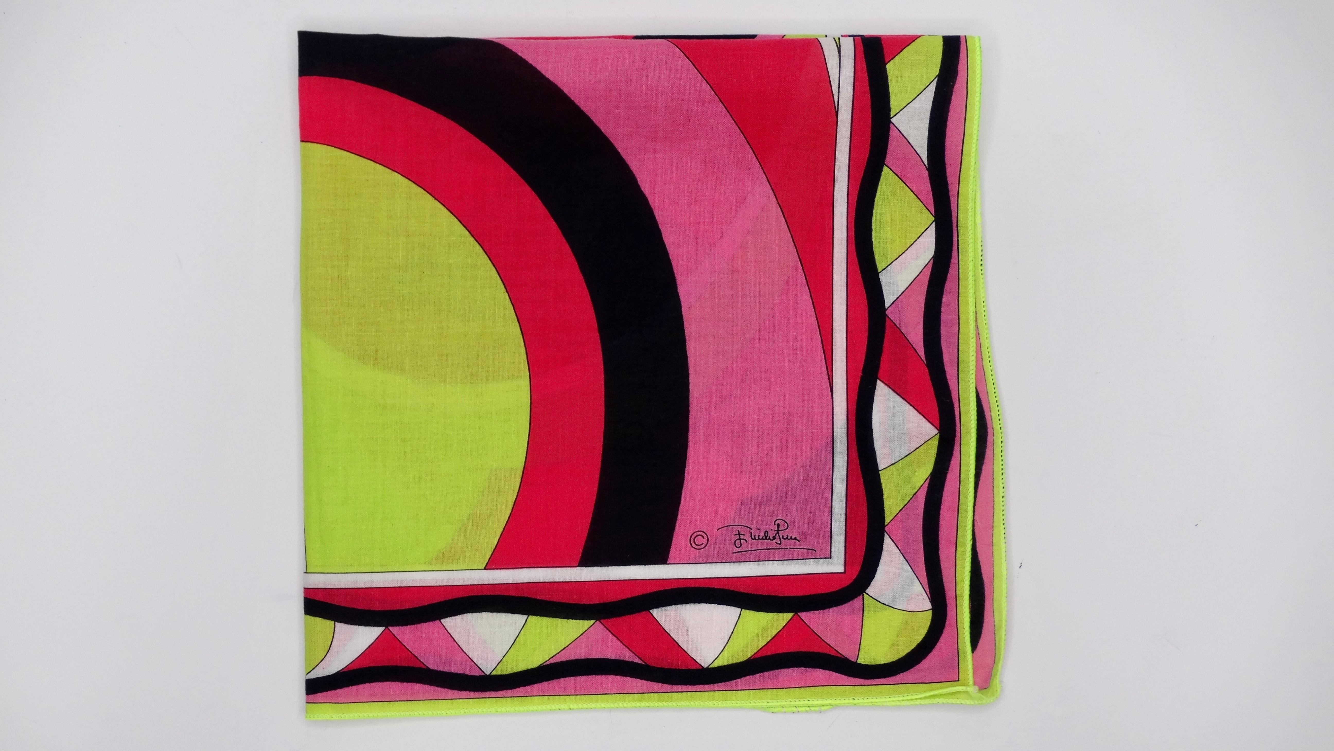 Emilio Pucci Pink & Green Abstract Scarf In Good Condition In Scottsdale, AZ