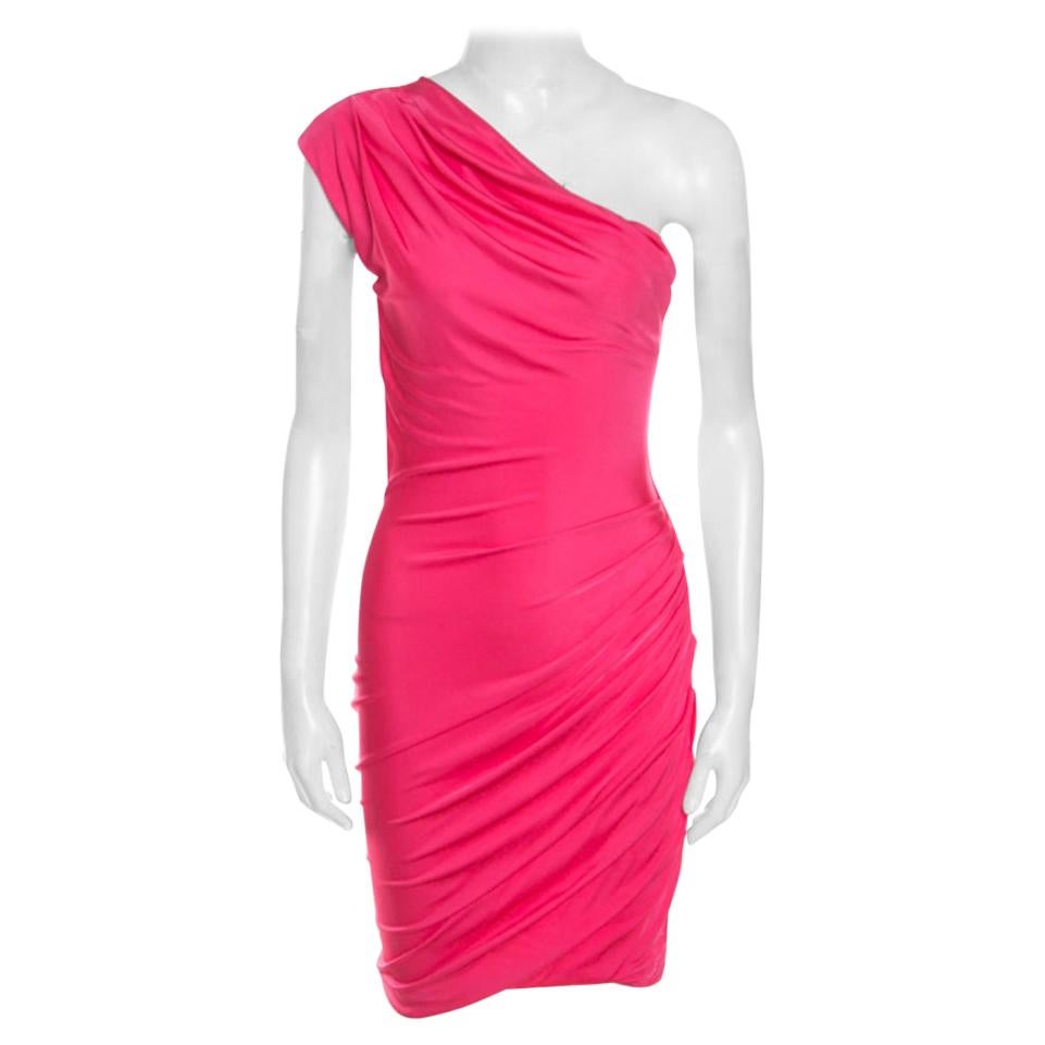 Emilio Pucci Pink Knit Draped One Shoulder Dress S