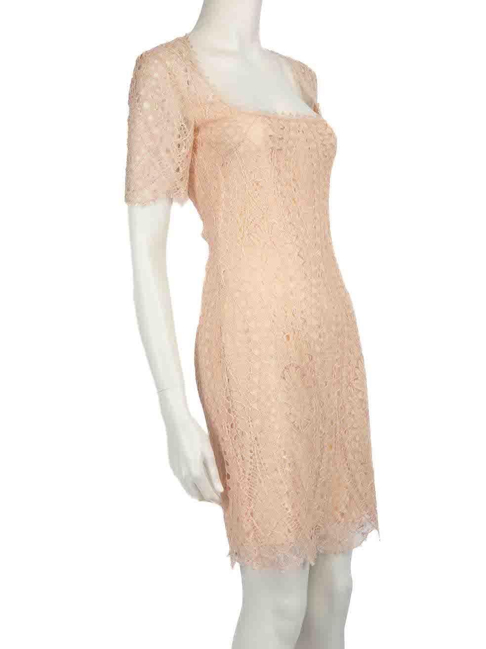 CONDITION is Very good. Minimal wear to dress is evident. Minimal wear to the front and back with plucks to the lace on this used Emilio Pucci designer resale item.
 
 
 
 Details
 
 
 Pink
 
 Lace
 
 Mini dress
 
 Round neckline
 
 Sheer on