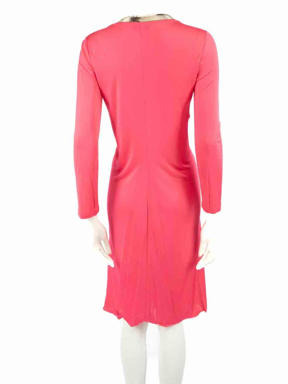 Emilio Pucci Pink Long Sleeve Embellished Dress Size L In Good Condition In London, GB