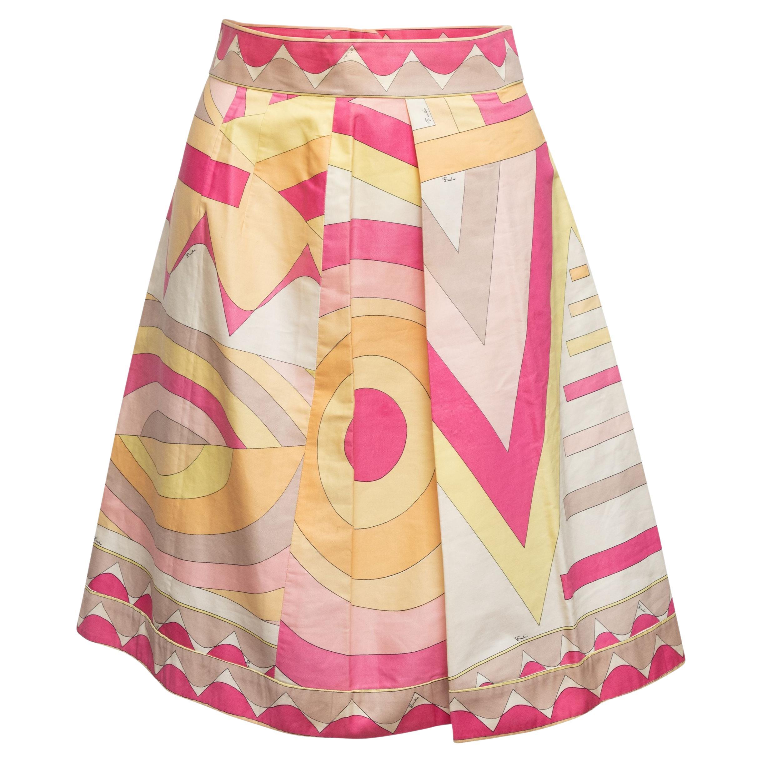 Emilio Pucci Pink and Red Pattern Midi Skirt - S