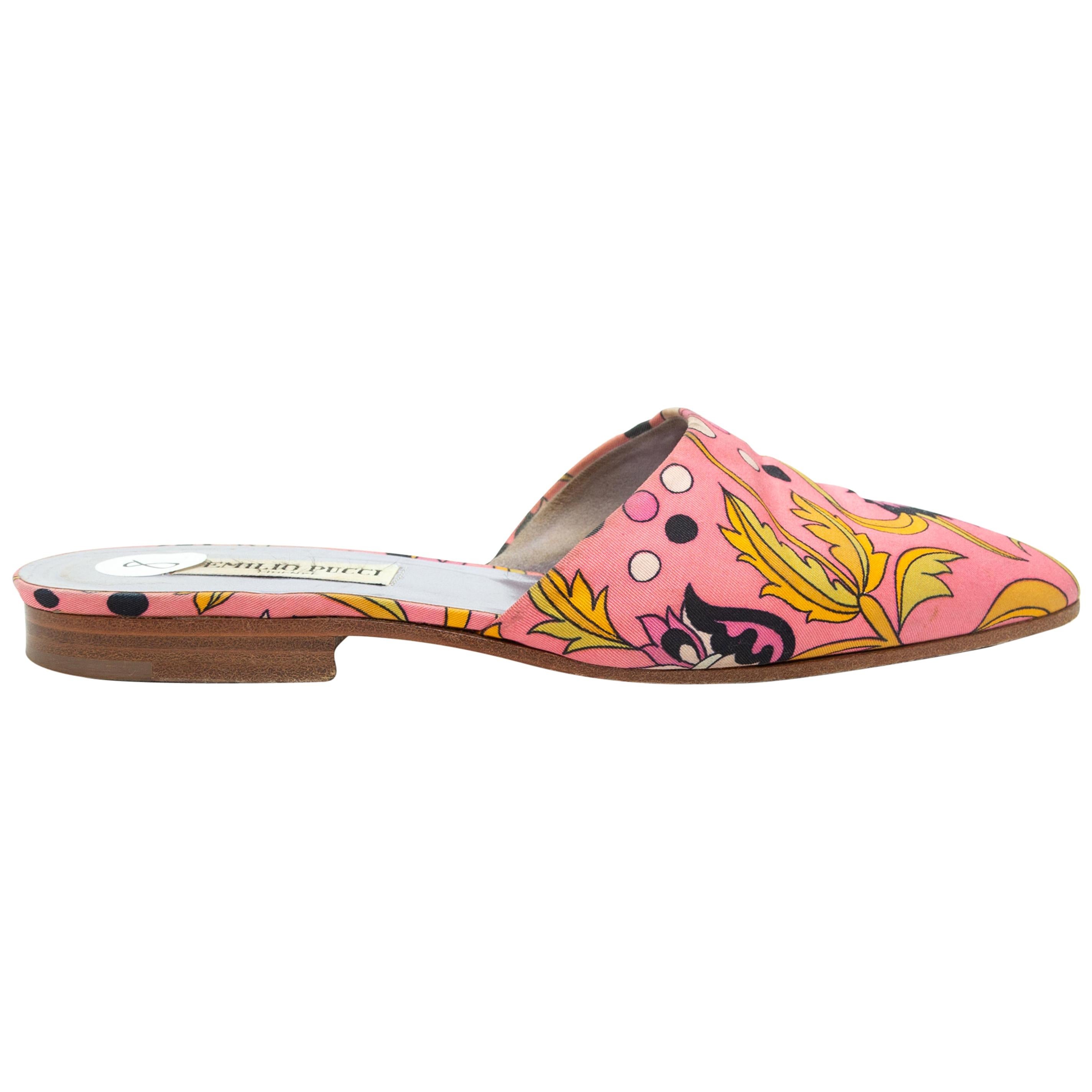 Emilio Pucci Pink & Multicolor Abstract Print Mules