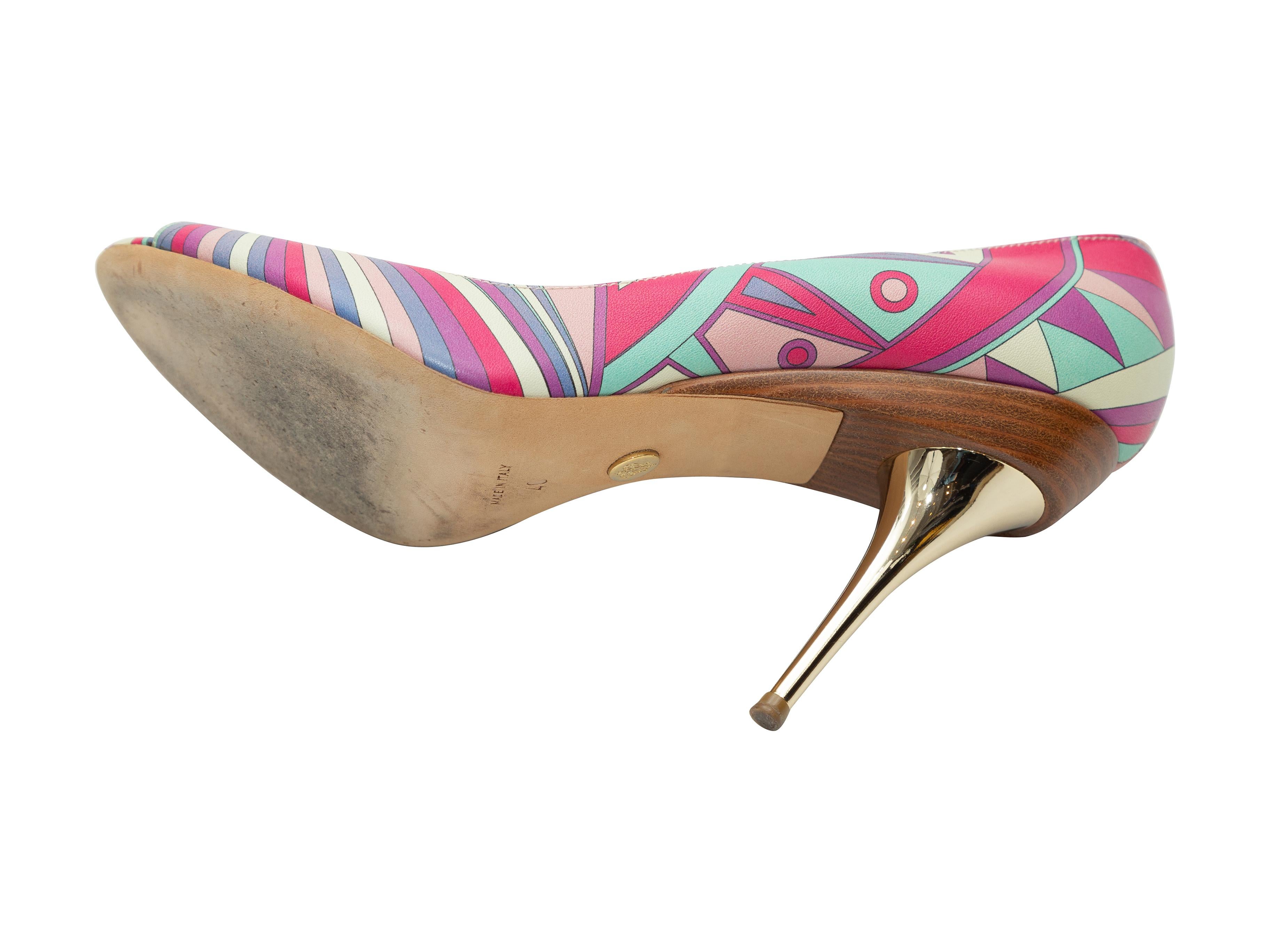 Emilio Pucci Pink & Multicolor Printed Peep-Toe Pumps 1