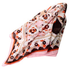 Emilio Pucci Pink, Orange & Brown Print Cotton Scarf