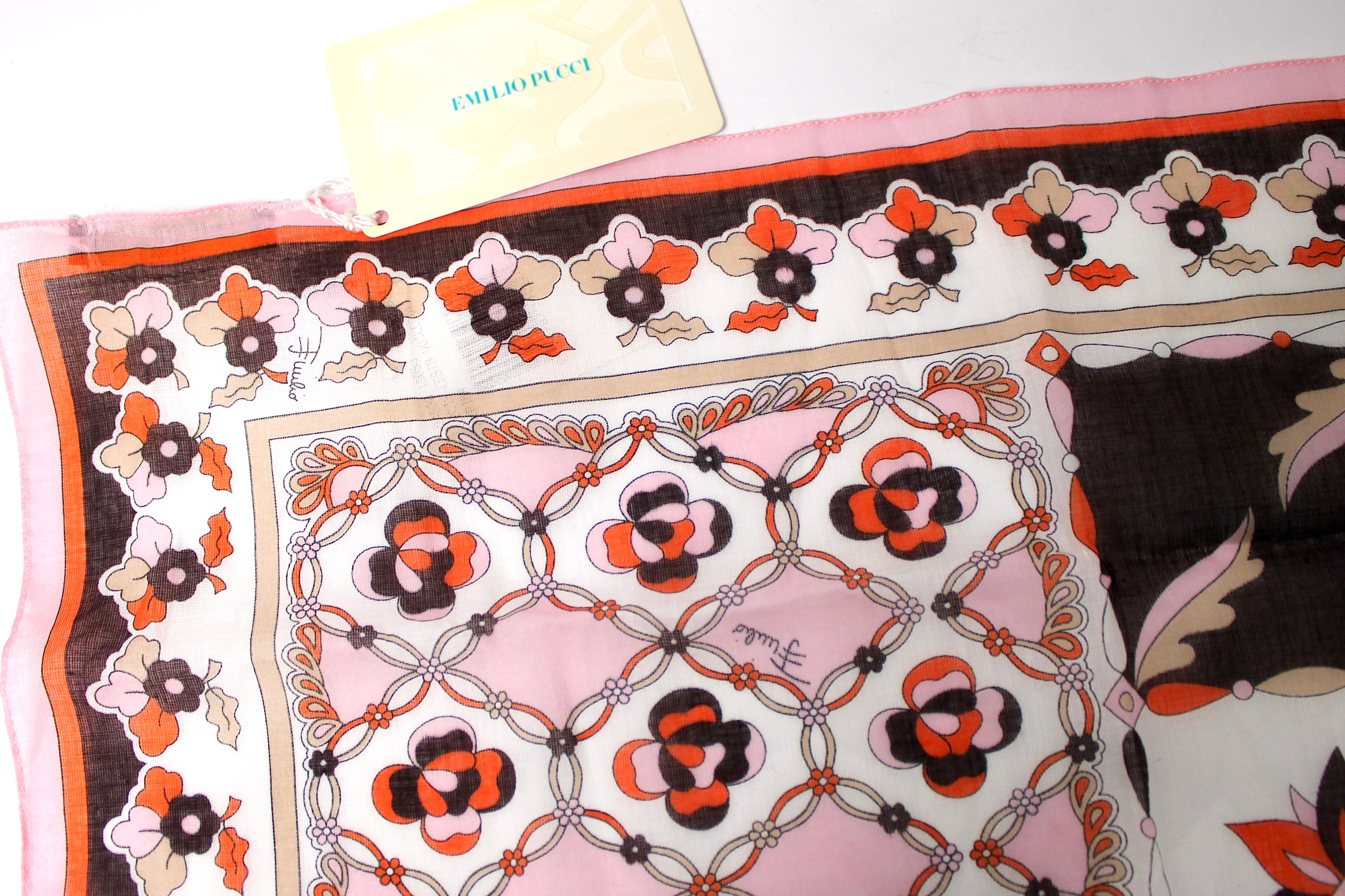 De las mujeres Emilio Pucci Pañuelo de Algodón Estampado Rosa, Naranja y Marrón en venta