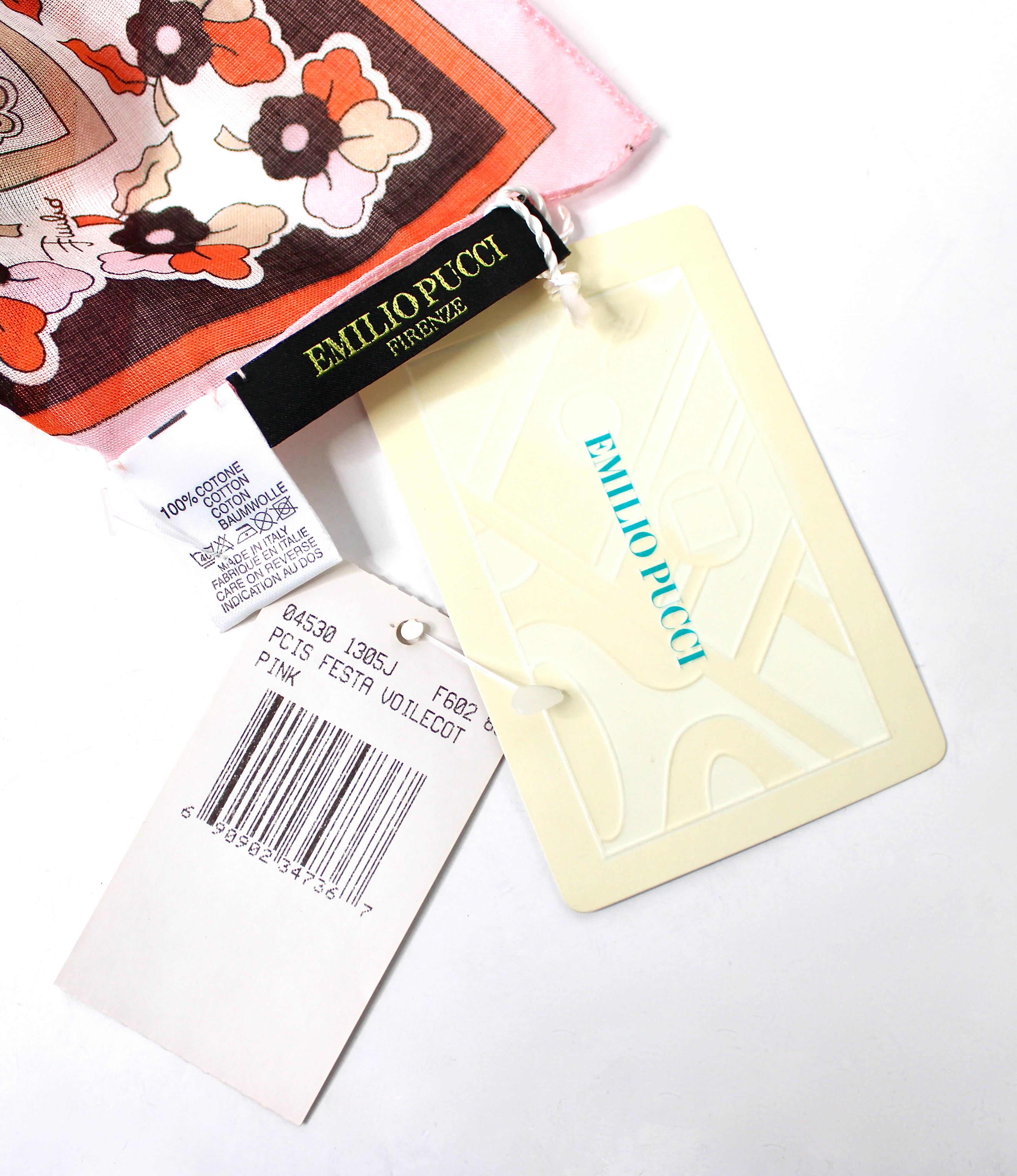 Emilio Pucci Pañuelo de Algodón Estampado Rosa, Naranja y Marrón en venta 2