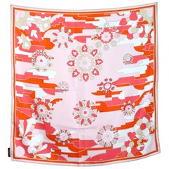 Emilio Pucci Pink Orange Silk Floral Elegant Scarf 