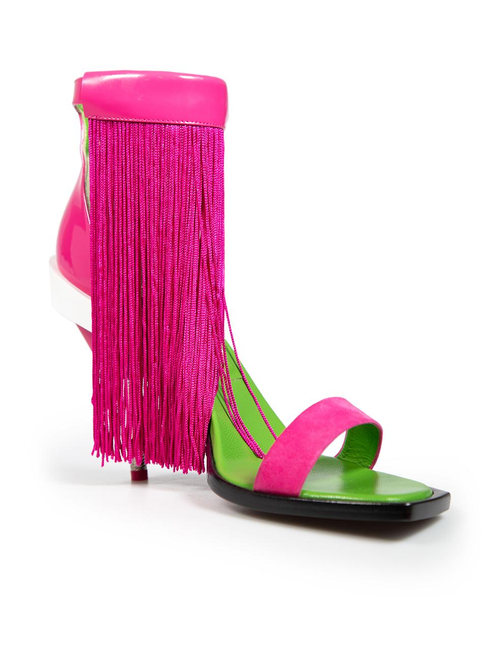 CONDITION is Never worn. Hardly any visible wear to sandals is evident. However due to poor storage, the paint on the rear right side of both shoes has come off on this new Emilio Pucci designer resale item. This item comes with original dust bag