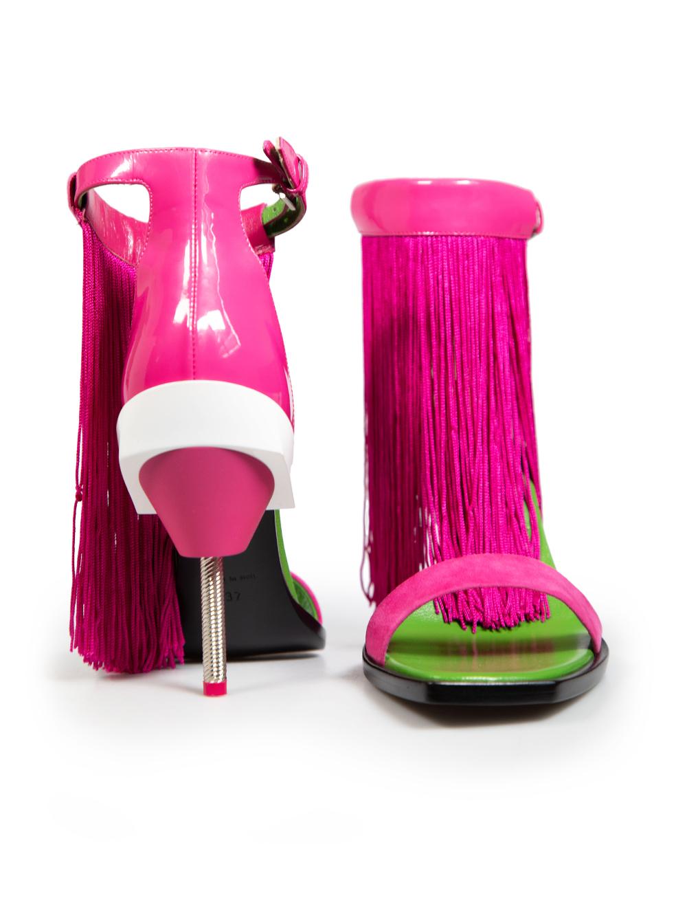 Emilio Pucci Pink Patent Leather Tassel Sandals Size IT 37 In New Condition In London, GB