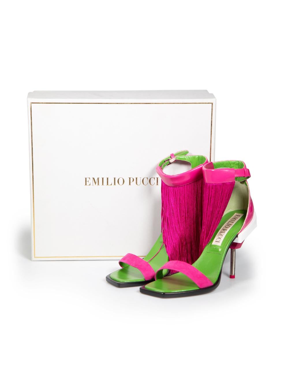 Emilio Pucci Pink Patent Leather Tassel Sandals Size IT 37 3