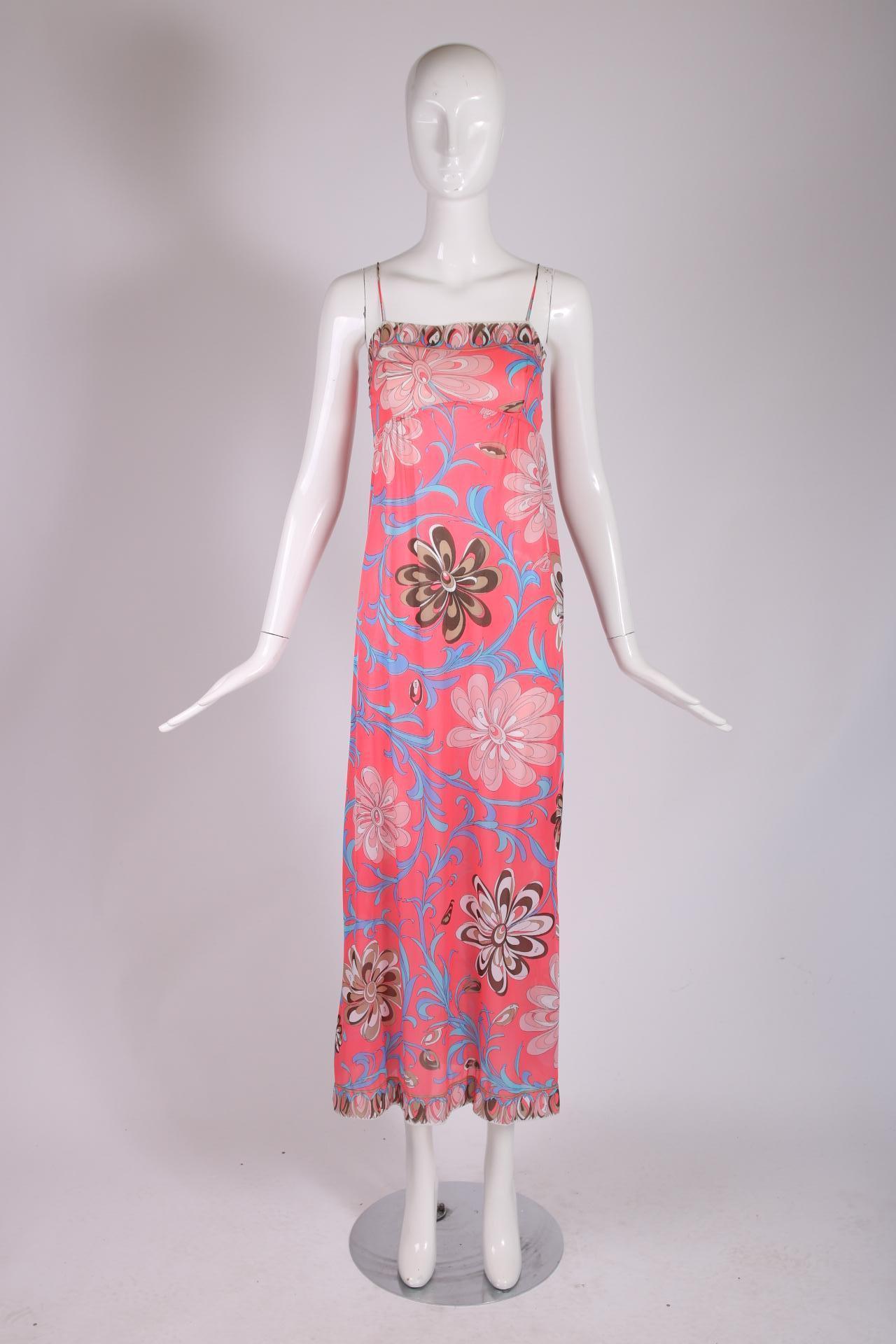 Emilio Pucci Pink Printed Maxi Slip Dress c.1970's In Good Condition In Studio City, CA