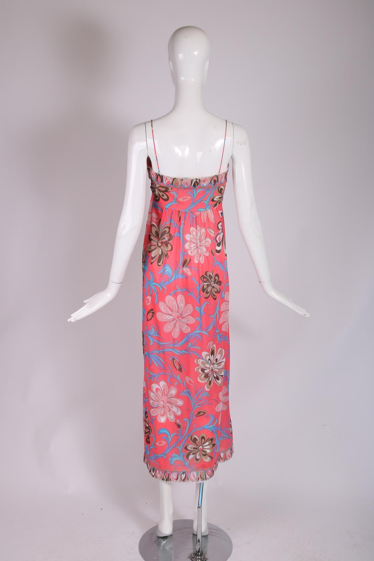 Emilio Pucci Pink Printed Maxi Slip Dress c.1970's 1