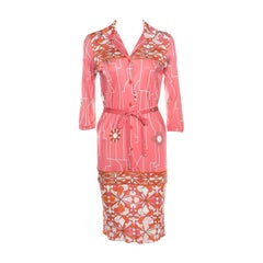 Emilio Pucci Pink Printed Silk Belted Shirt Dress S