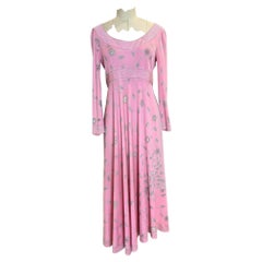 Emilio Pucci Pink Silk Jersey Floral Print Empire Waist Maxi Dress, 1970s