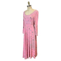 Emilio Pucci Pink Silk Jersey Floral Print Empire Waist Maxi Dress, 1970s