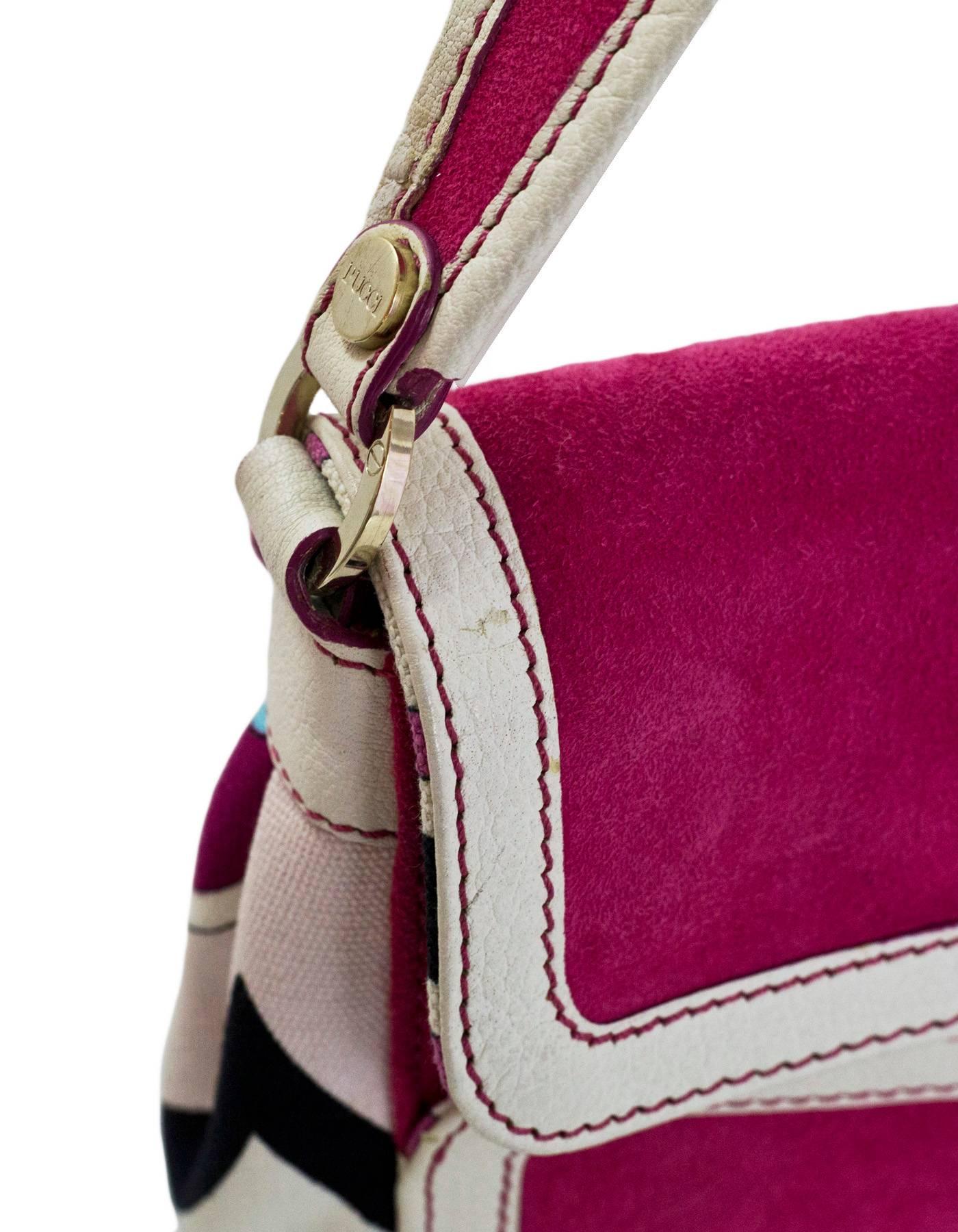 Emilio Pucci Pink Suede & White Leather Buckle Shoulder Bag 2