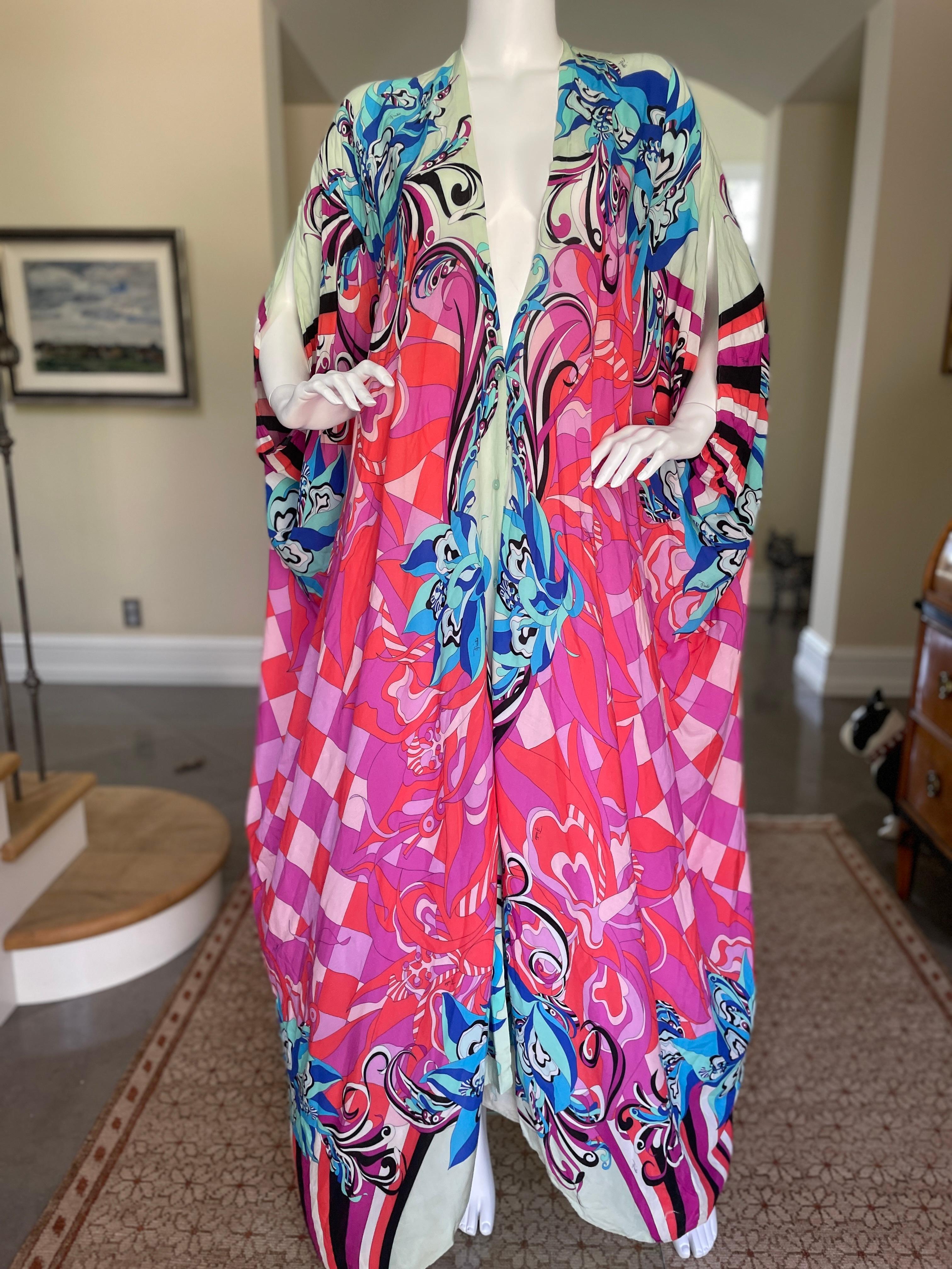 Emilio Pucci Rosa Vintage Kaftan-Kleid mit kalten Schultern und Knopfleiste (Pink)
