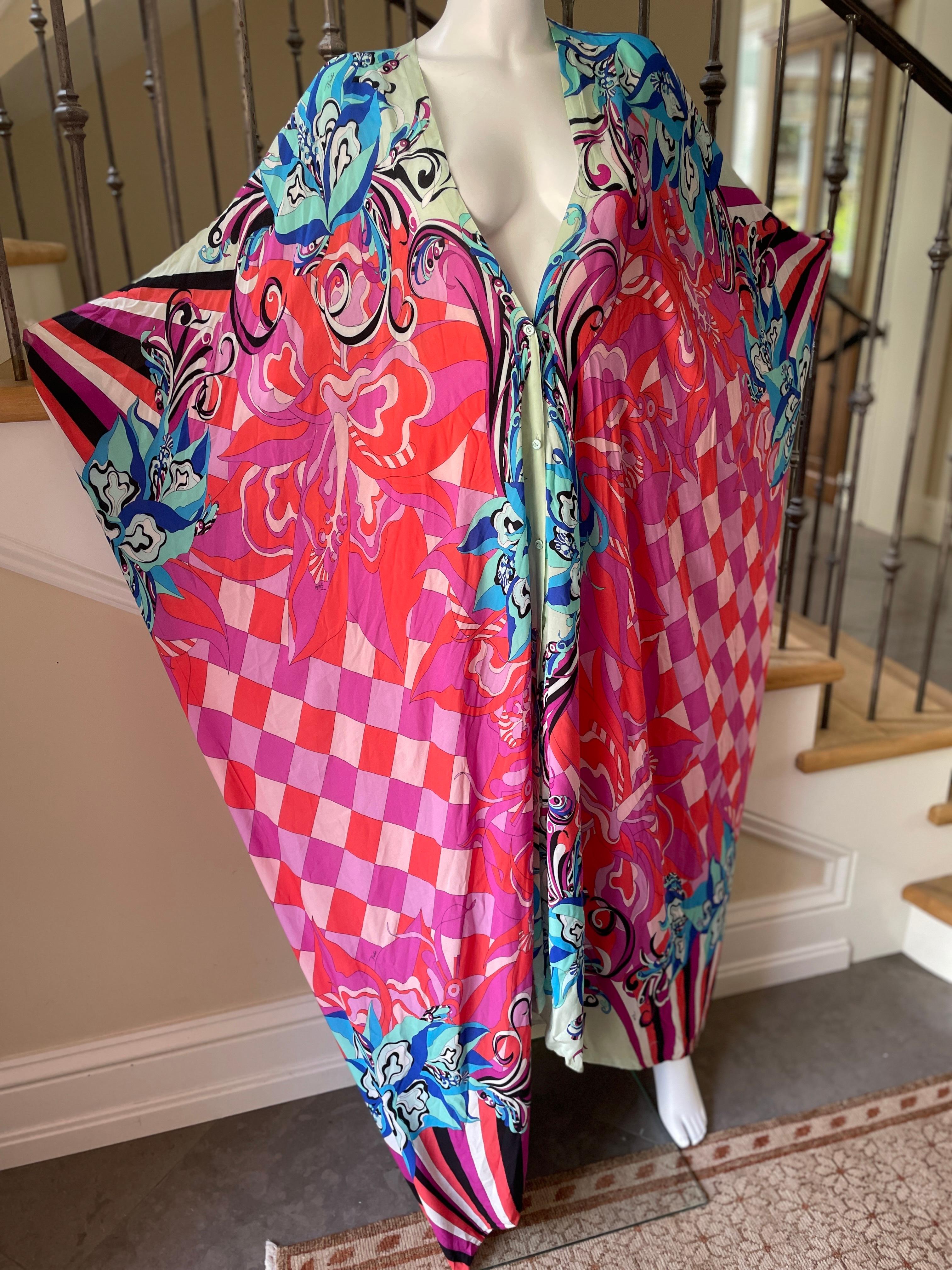 Emilio Pucci Rosa Vintage Kaftan-Kleid mit kalten Schultern und Knopfleiste 1