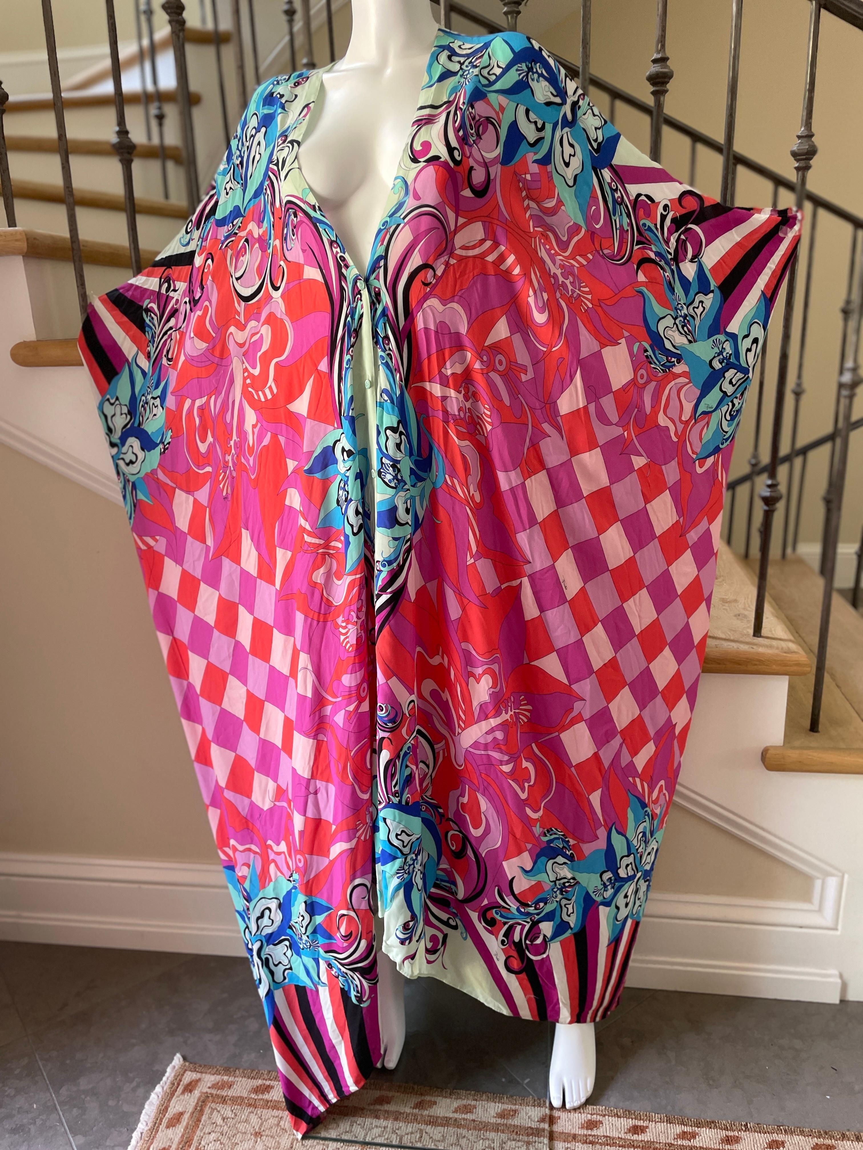 Emilio Pucci Rosa Vintage Kaftan-Kleid mit kalten Schultern und Knopfleiste 2