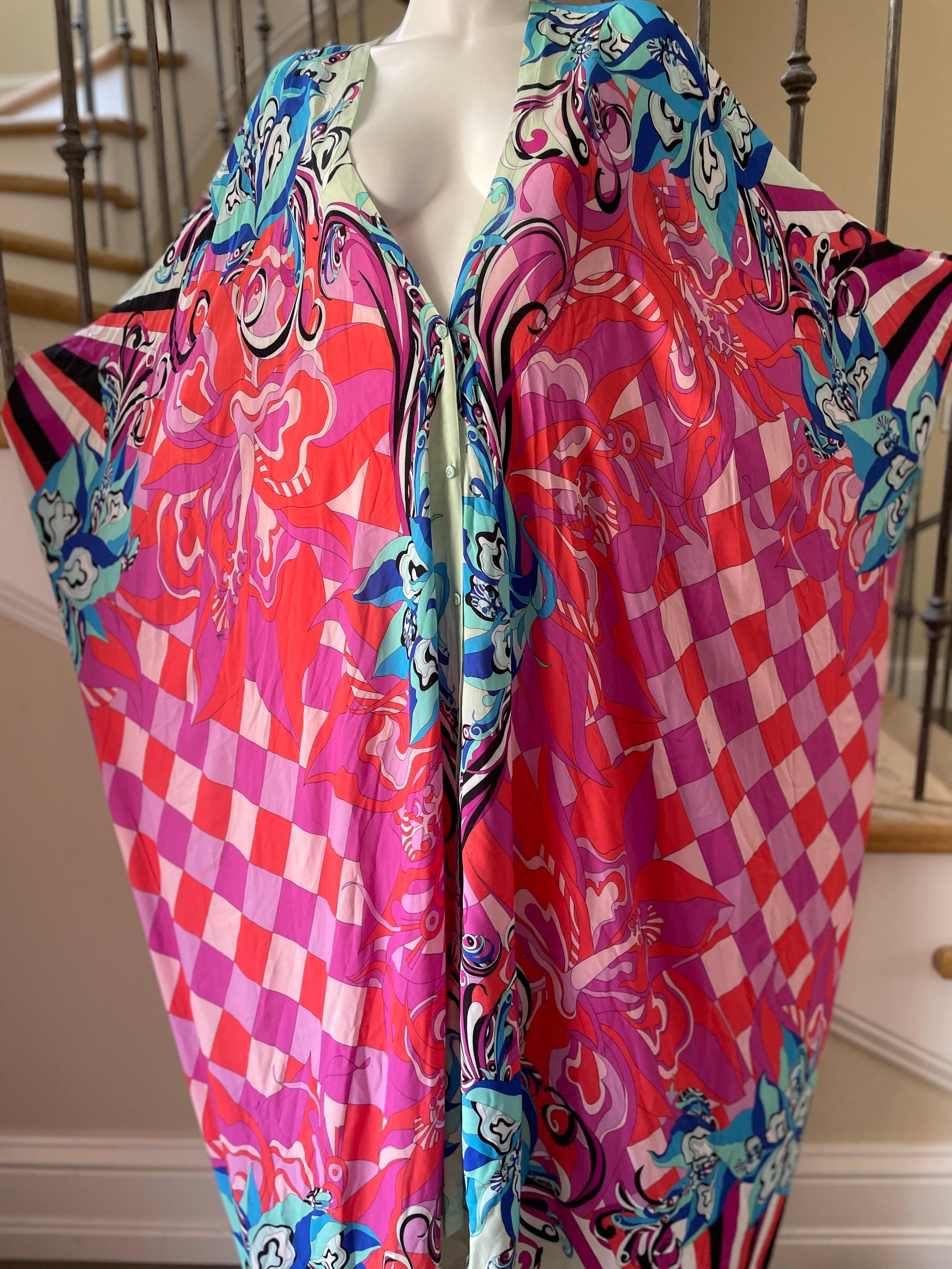 Emilio Pucci Rosa Vintage Kaftan-Kleid mit kalten Schultern und Knopfleiste 3