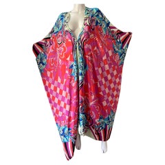 Emilio Pucci Rosa Vintage Kaftan-Kleid mit kalten Schultern und Knopfleiste