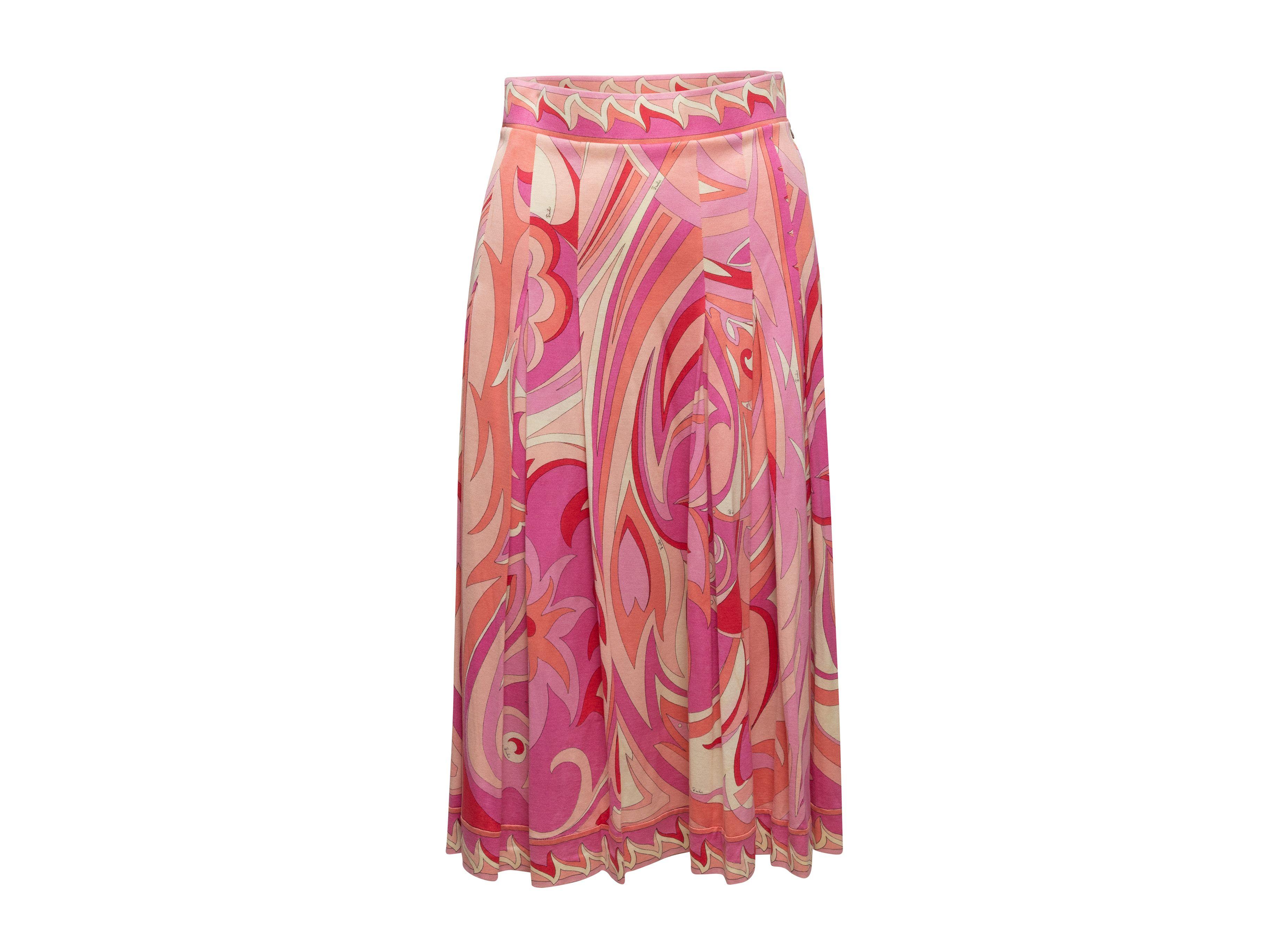 Emilio Pucci Pink & White 60s Abstract Print Pleated Skirt In Good Condition In New York, NY
