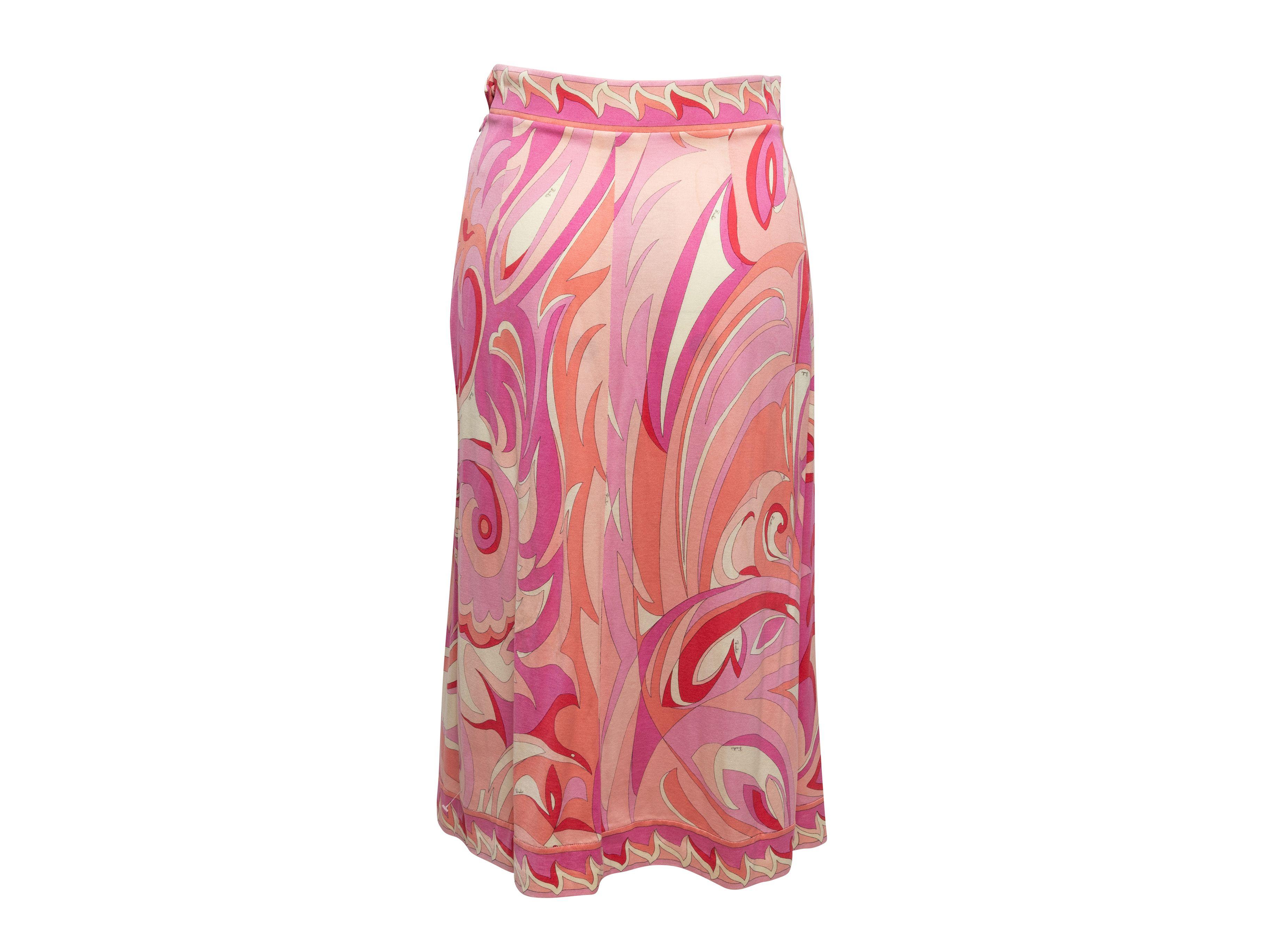 Emilio Pucci Pink & White 60s Abstract Print Pleated Skirt 1