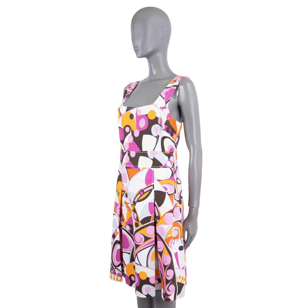 EMILIO PUCCI pink white orange cotton 2018 SLEEVELESS BOX PLEATED Dress 44 L  In Excellent Condition For Sale In Zürich, CH