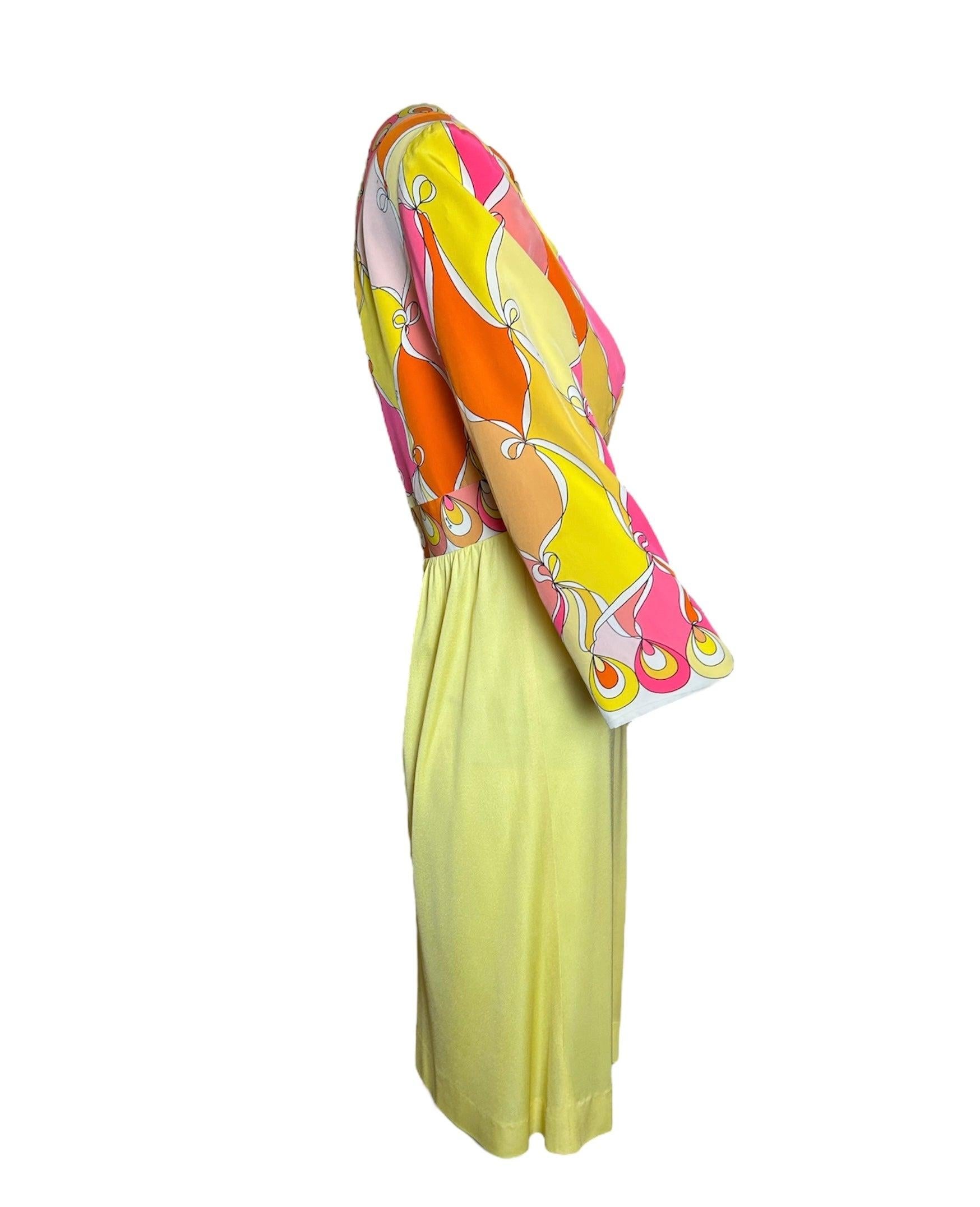 Beige Emilio Pucci Pink & Yellow Psychedelic Silk Crepe Midi Dress For Sale