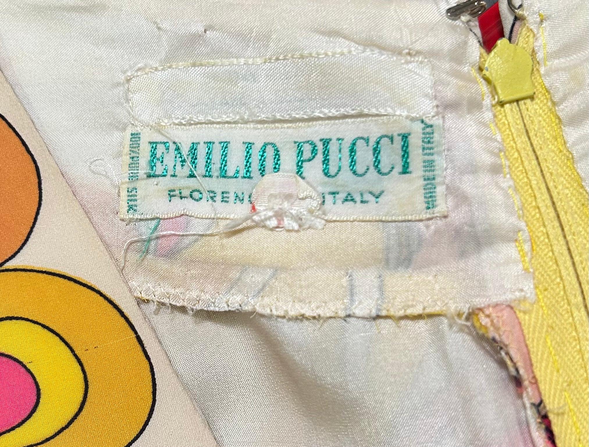 Emilio Pucci Pink & Yellow Psychedelic Silk Crepe Midi Dress In Good Condition For Sale In Los Angeles, CA