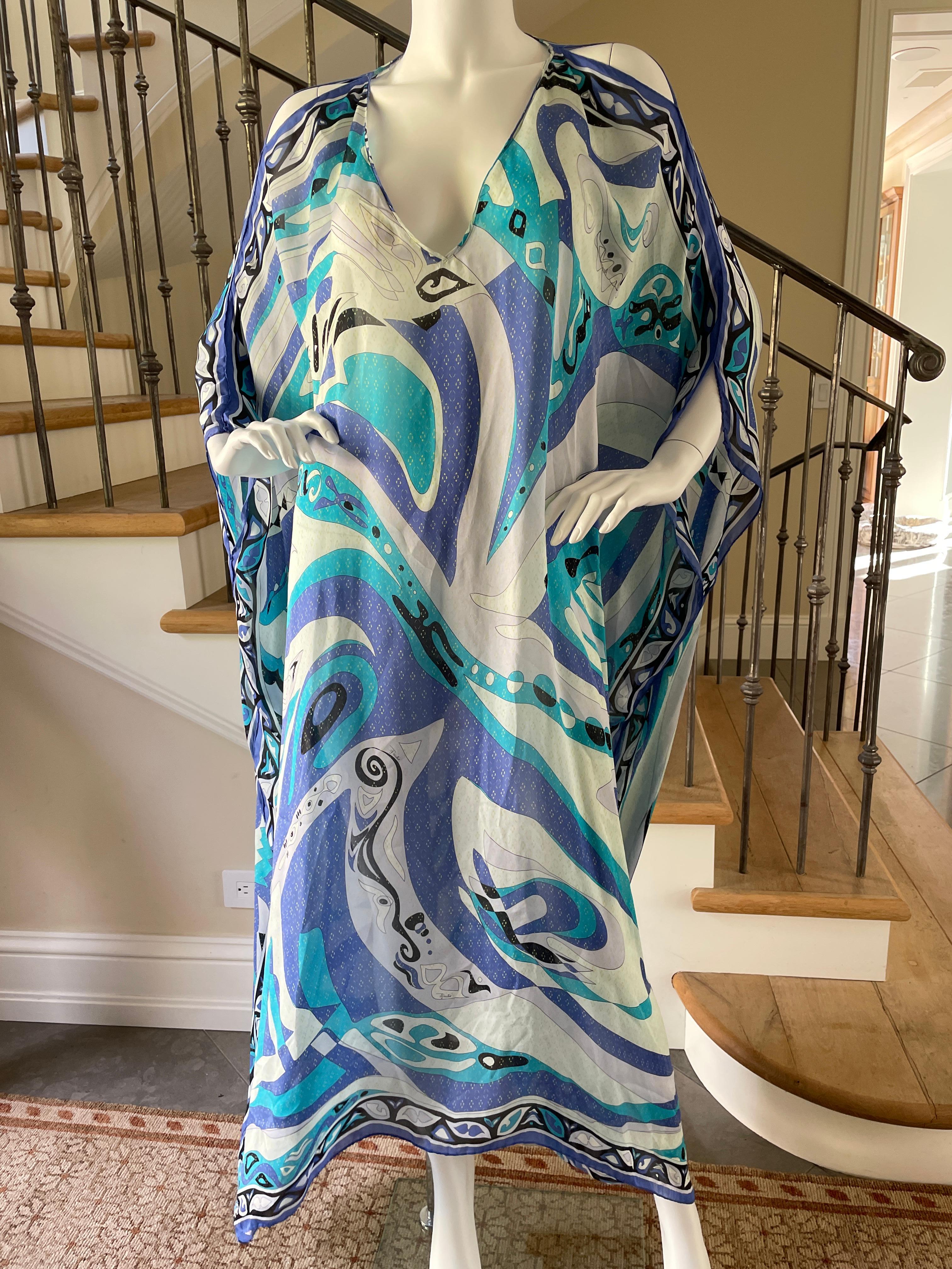 Emilio Pucci - Vestito caftano in seta lungo e scollato in vendita 1