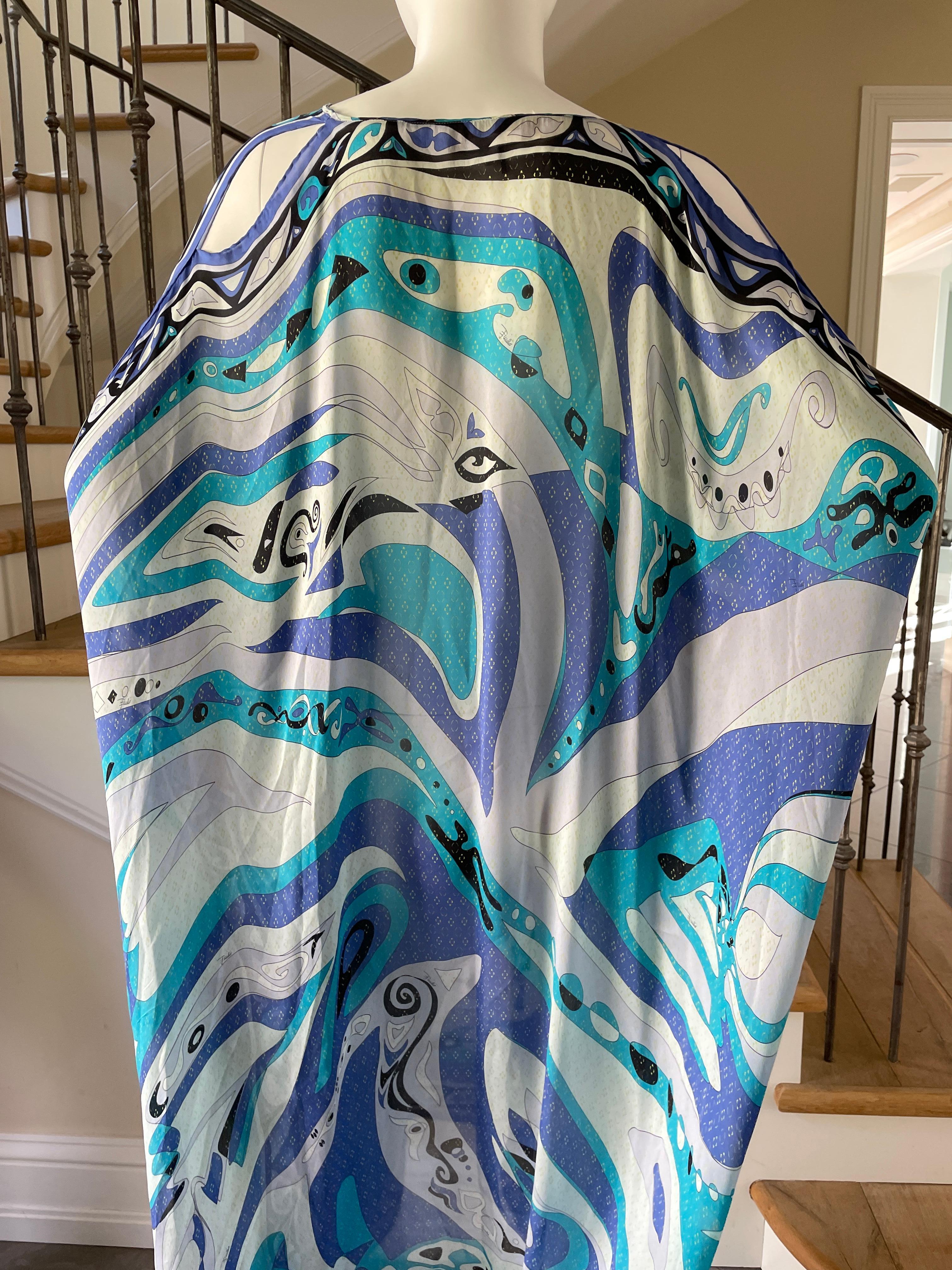 Emilio Pucci - Vestito caftano in seta lungo e scollato in vendita 4