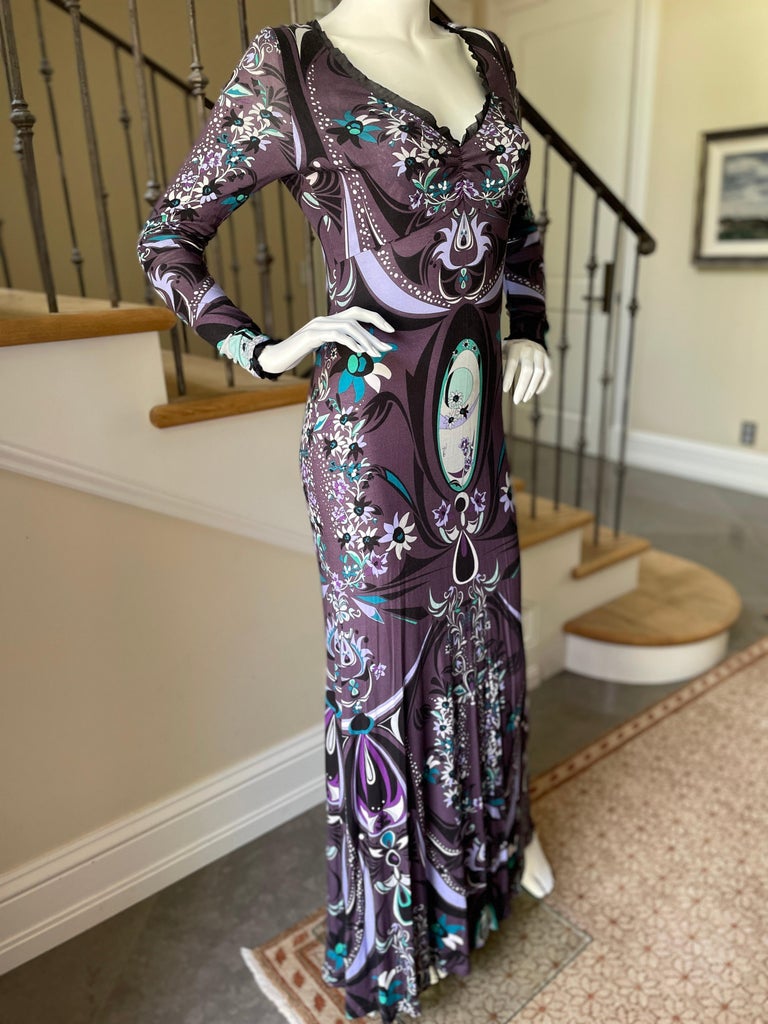 Emilio Pucci Plunging Purple Print Vintage Evening Dress For Sale 1