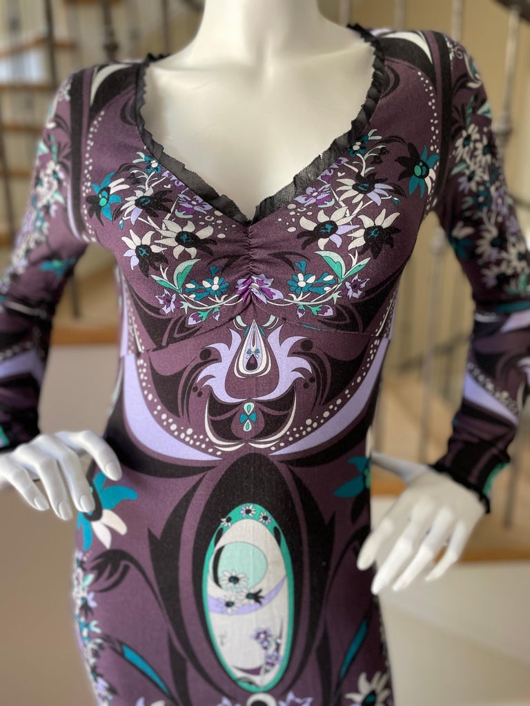 Emilio Pucci Plunging Purple Print Vintage Evening Dress For Sale 2