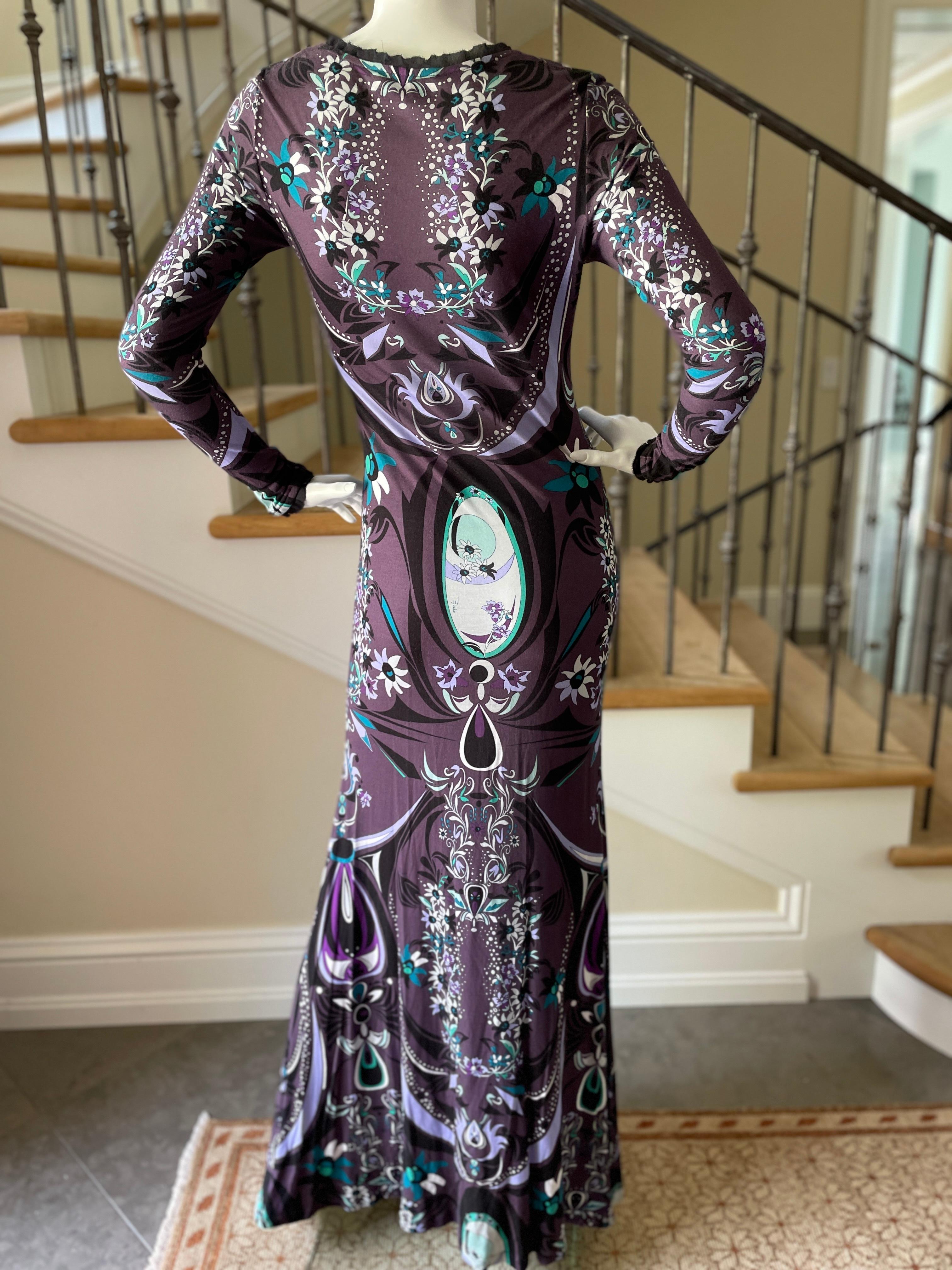 Emilio Pucci Plunging Purple Print Vintage Evening Dress For Sale 3