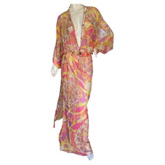 Emilio Pucci Plunging Silk Cotton Caftan Dress with Tassel Necklace Size 12