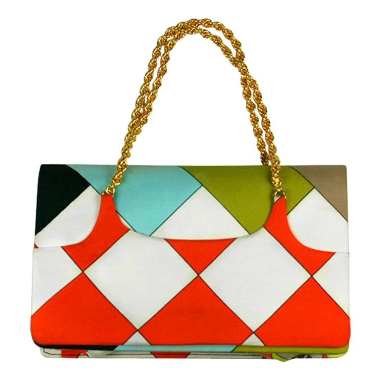 Emilio Pucci LARGE Hobo Style Shoulder Handbag Purse Print Fabric