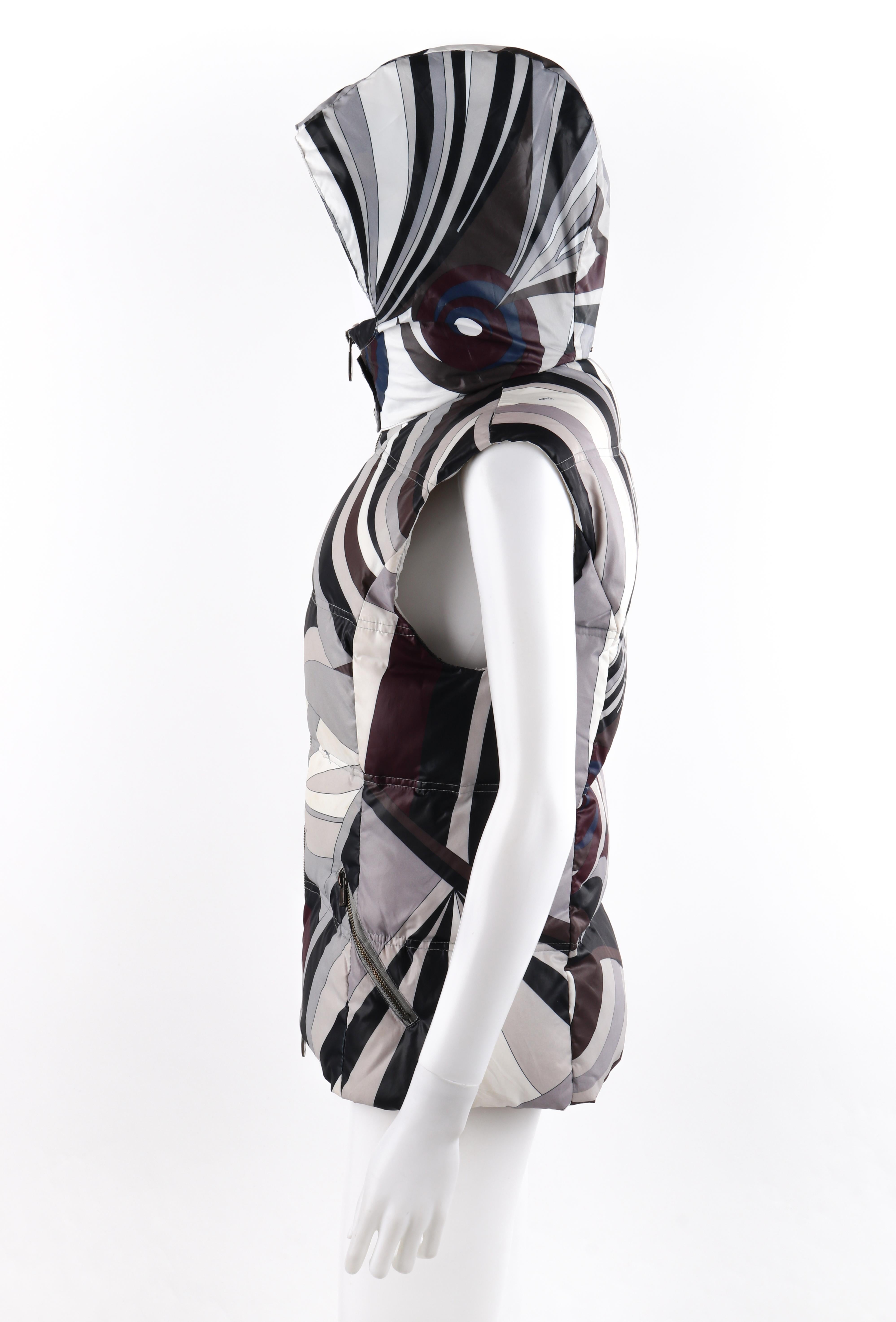 EMILIO PUCCI Pre-Fall 2012 Firenze Op Art Hooded Ski Snow Puffer Vest Jacket In Fair Condition In Thiensville, WI