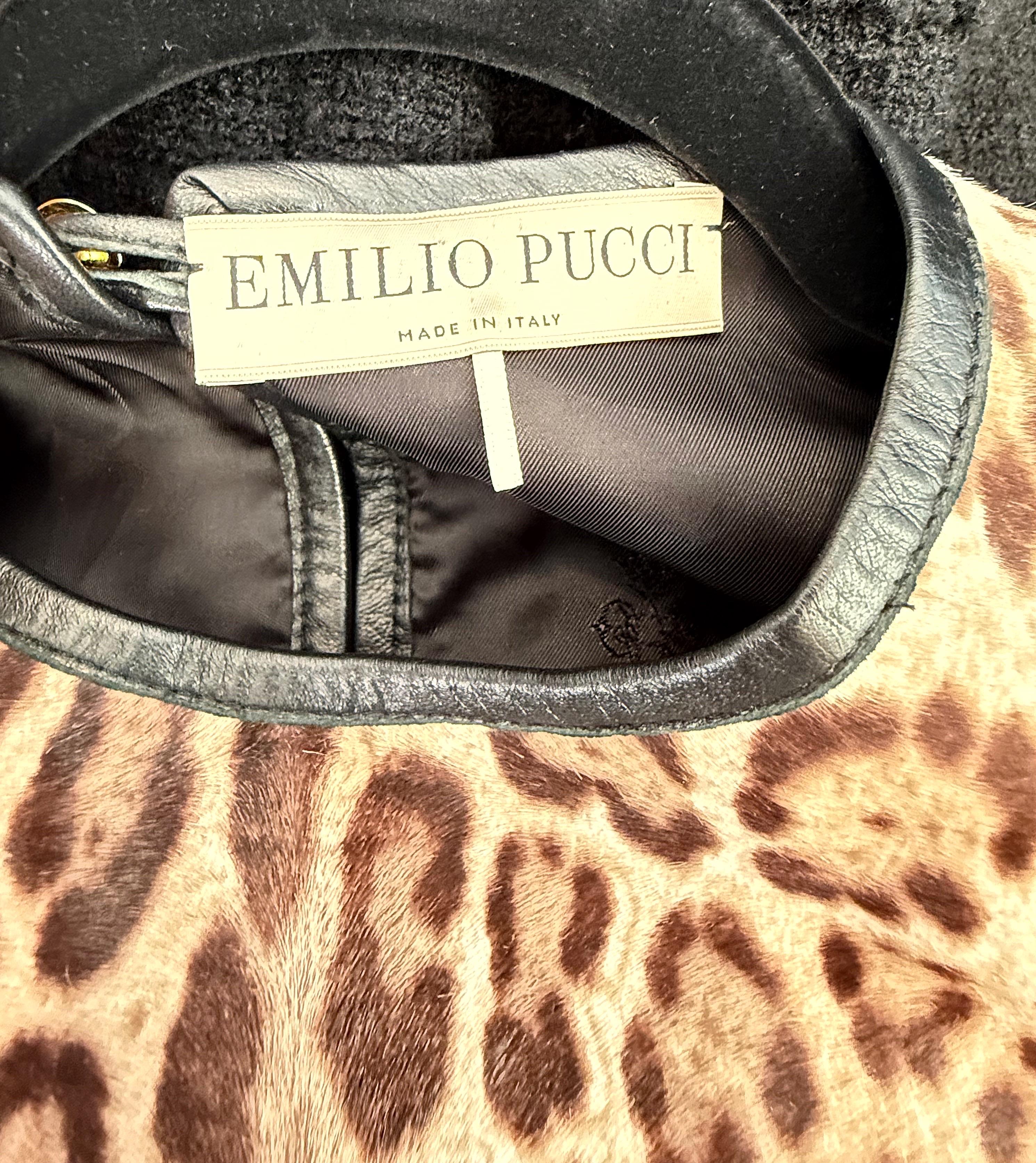 Gray Emilio Pucci Pre Fall 2013 Runway Calf Hair Size 8 / 10 Leopard Print Blouse Top For Sale