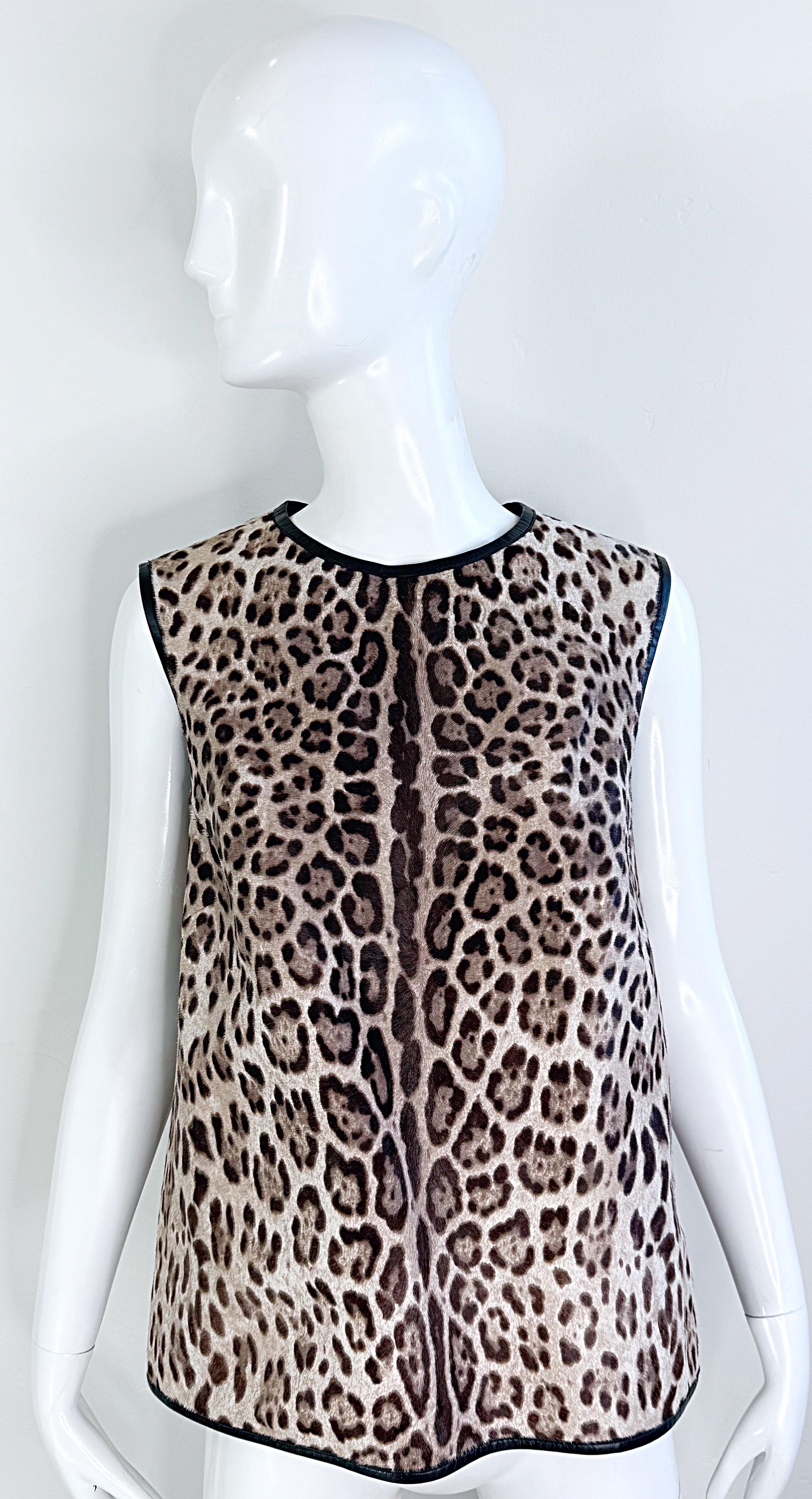 Emilio Pucci Pre Fall 2013 Runway Calf Hair Size 8 / 10 Leopard Print Blouse Top In Excellent Condition For Sale In San Diego, CA