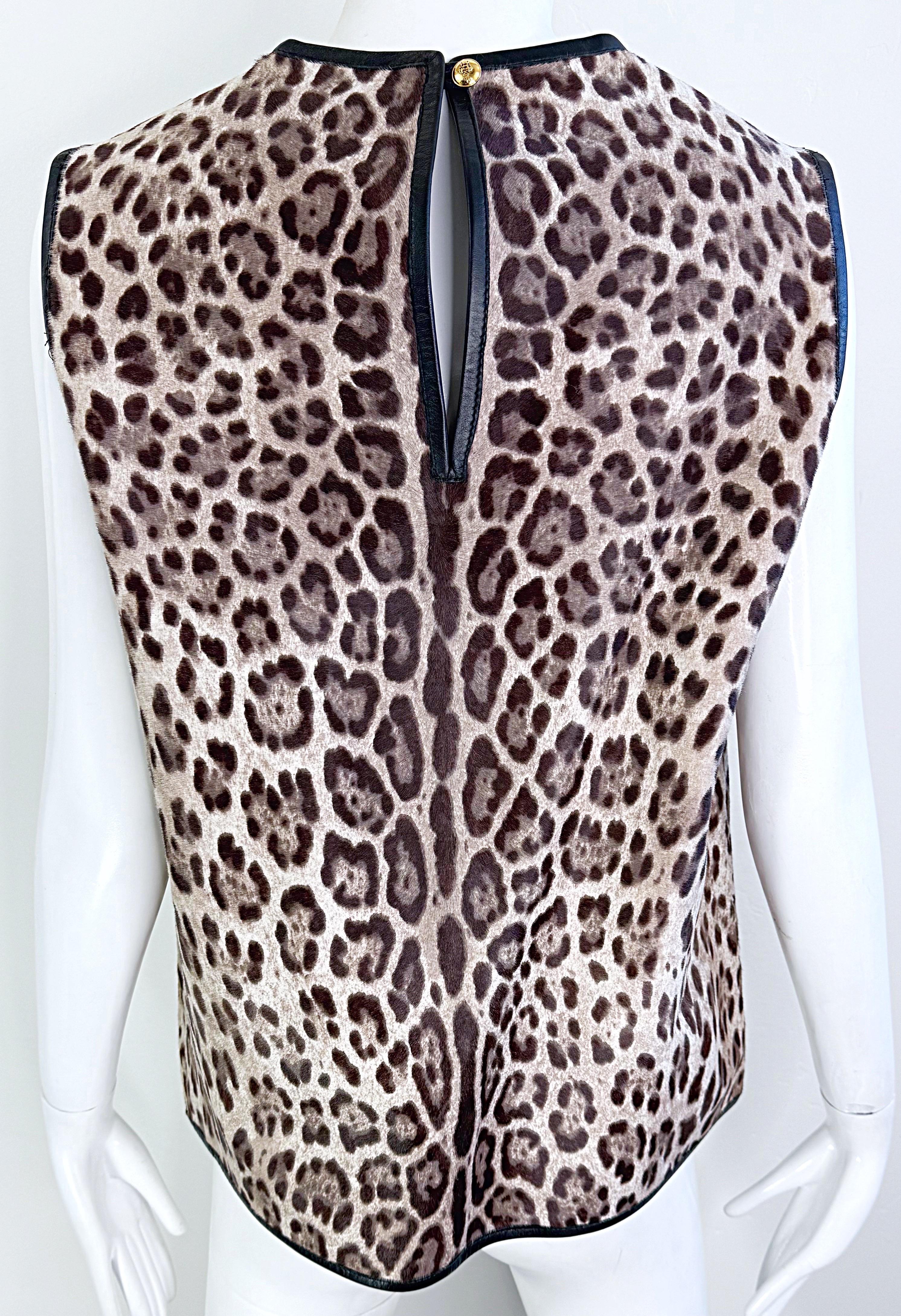 Women's Emilio Pucci Pre Fall 2013 Runway Calf Hair Size 8 / 10 Leopard Print Blouse Top For Sale