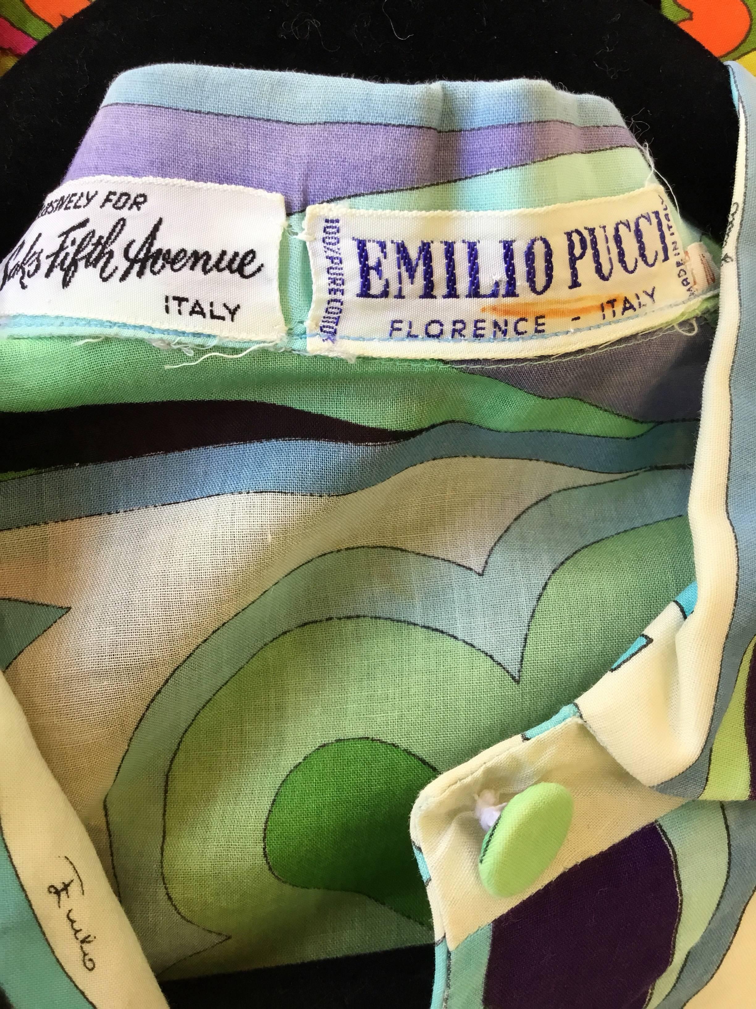 Women's Emilio Pucci Print Button Front Cotton Blouse 1970's