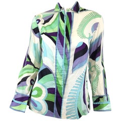 Emilio Pucci Print Button Front Cotton Blouse 1970
s