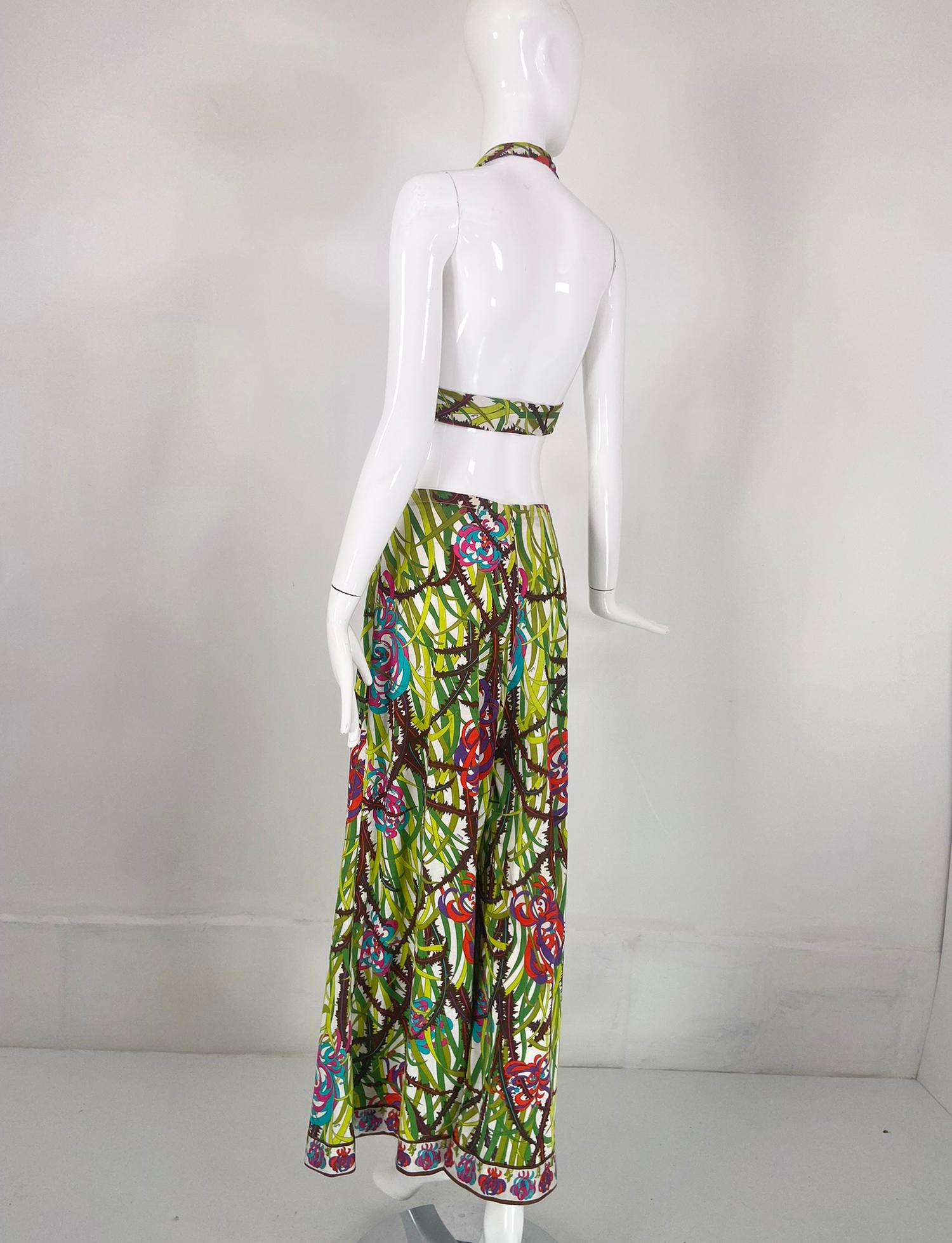 Emilio Pucci - Pantalon palazzo et soutien-gorge de plage en jersey de coton imprimé 4/15/1975 Pour femmes en vente