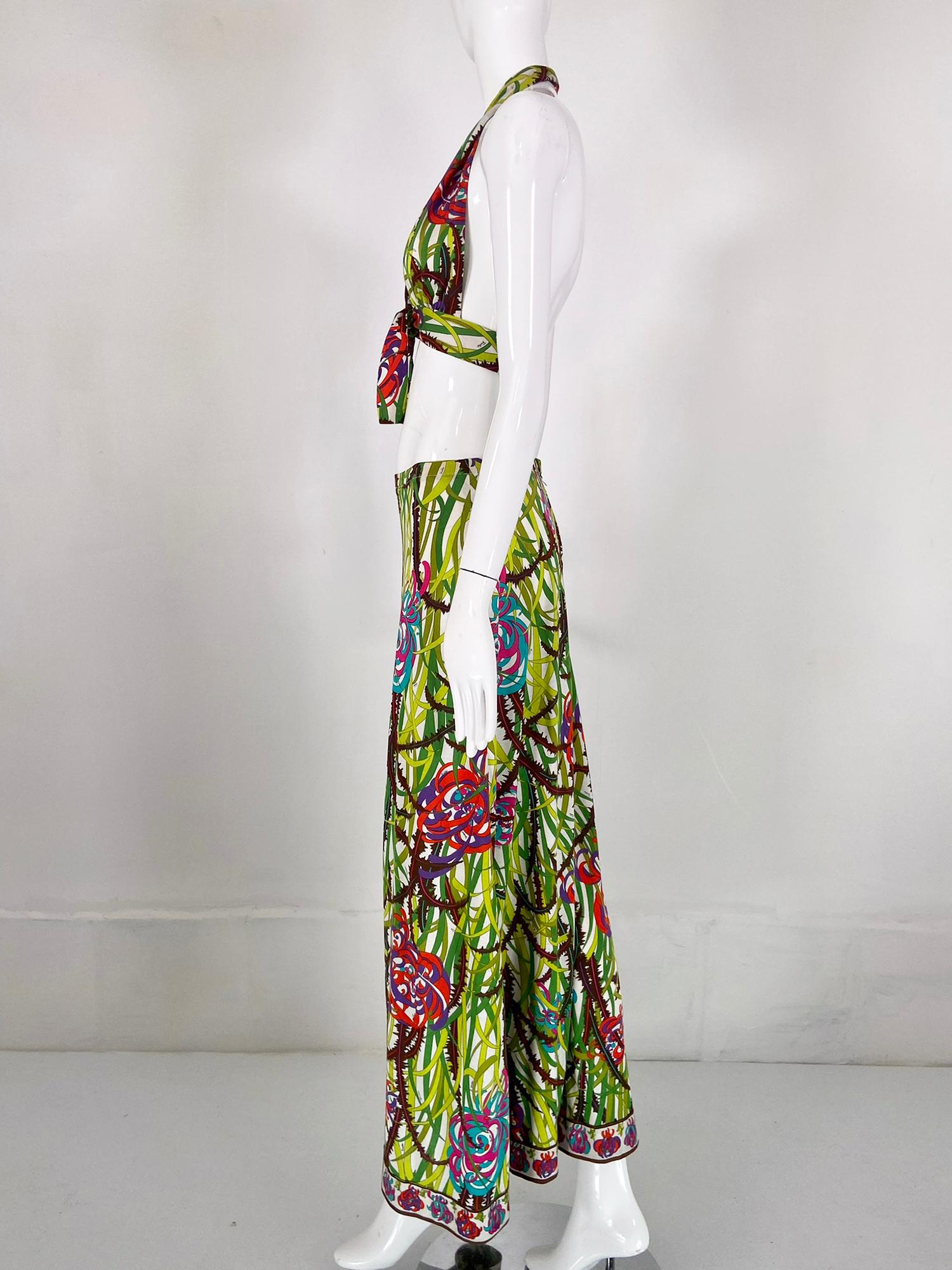 Emilio Pucci - Pantalon palazzo et soutien-gorge de plage en jersey de coton imprimé 4/15/1975 en vente 2