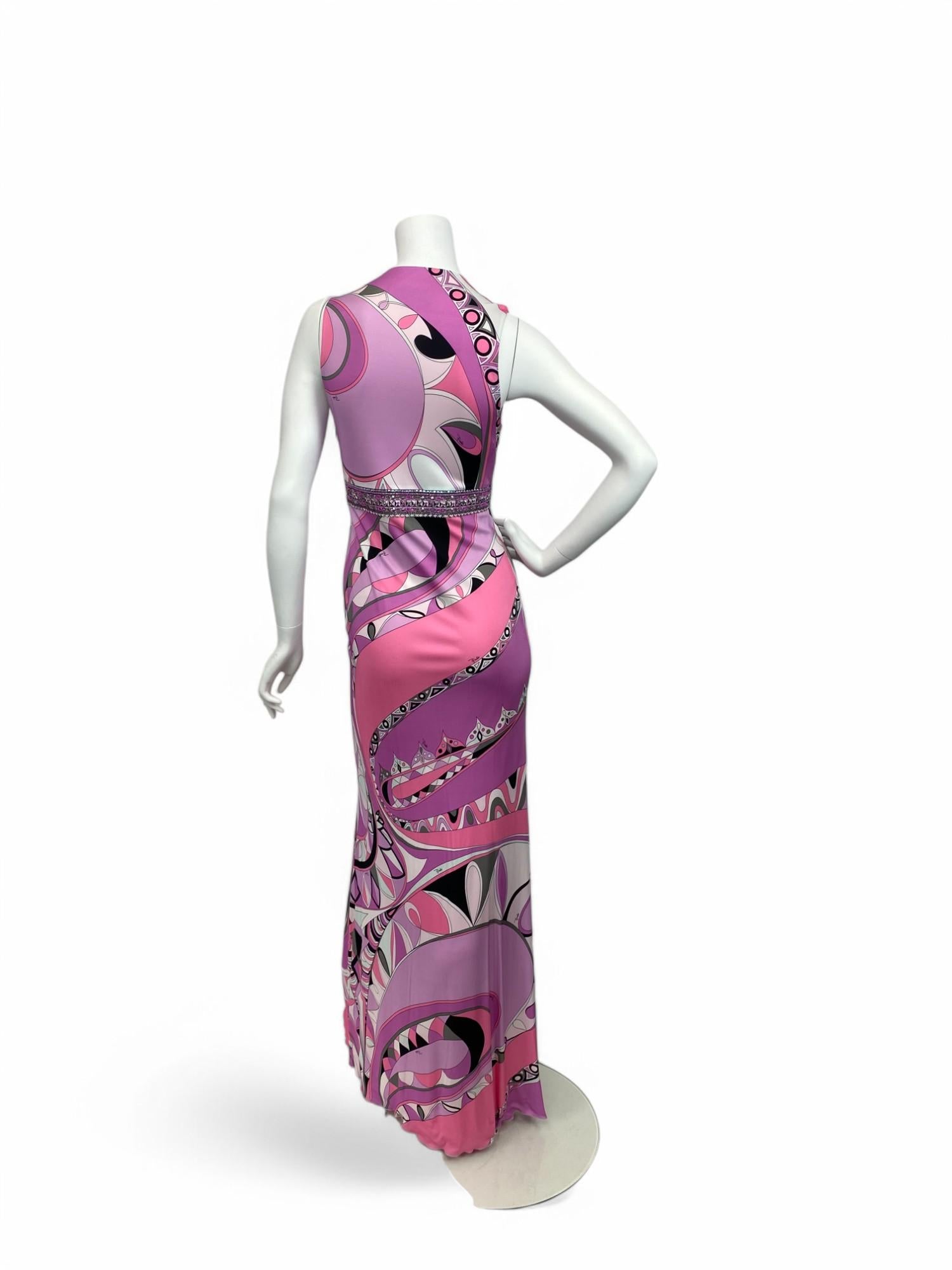 Robe midi imprimée Emilio Pucci avec perles Taille : 44 Bon état - En vente à West Hartford, CT