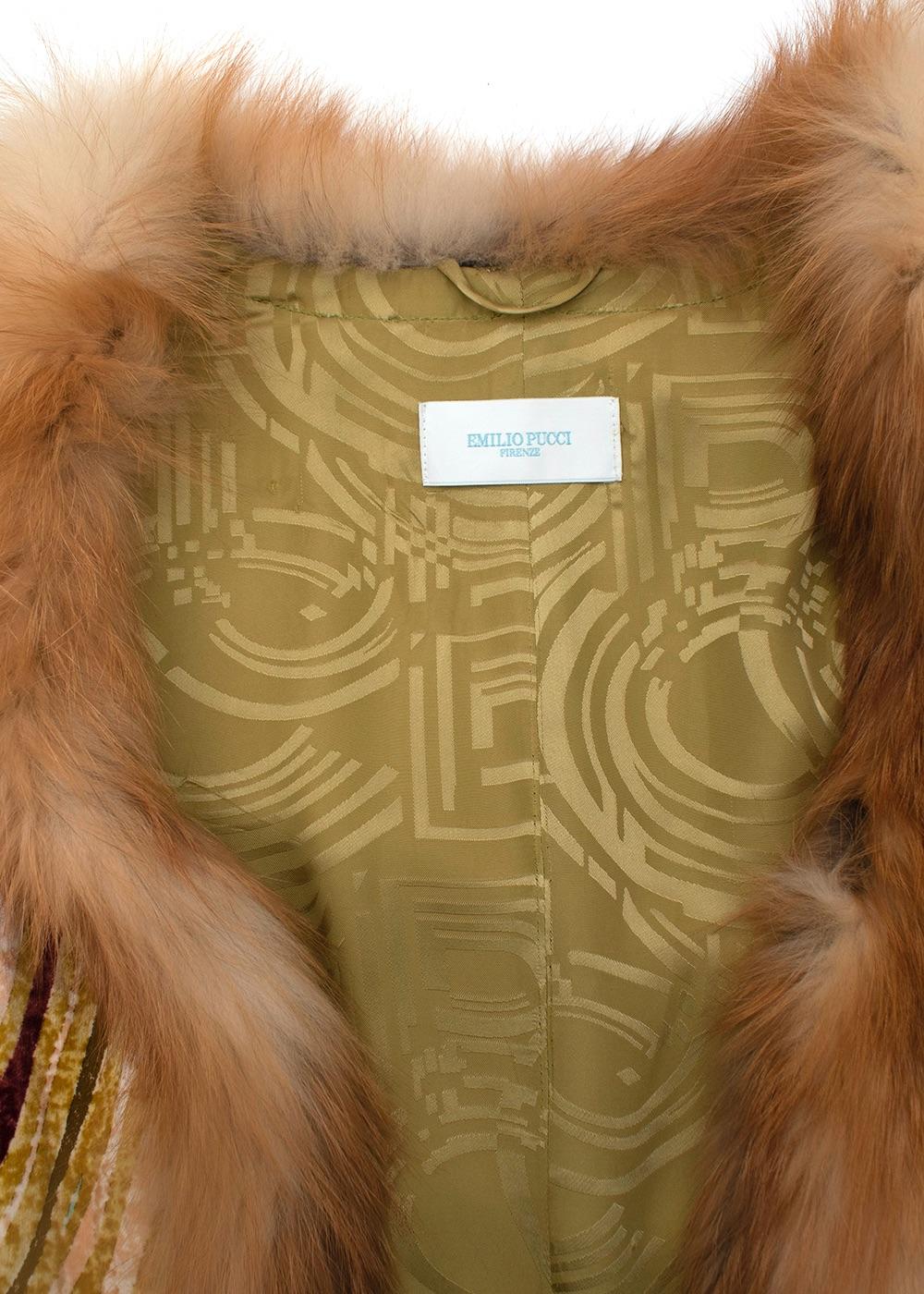 Emilio Pucci Printed Velour & Fox-Fur Trimmed Coat - Size US6 1